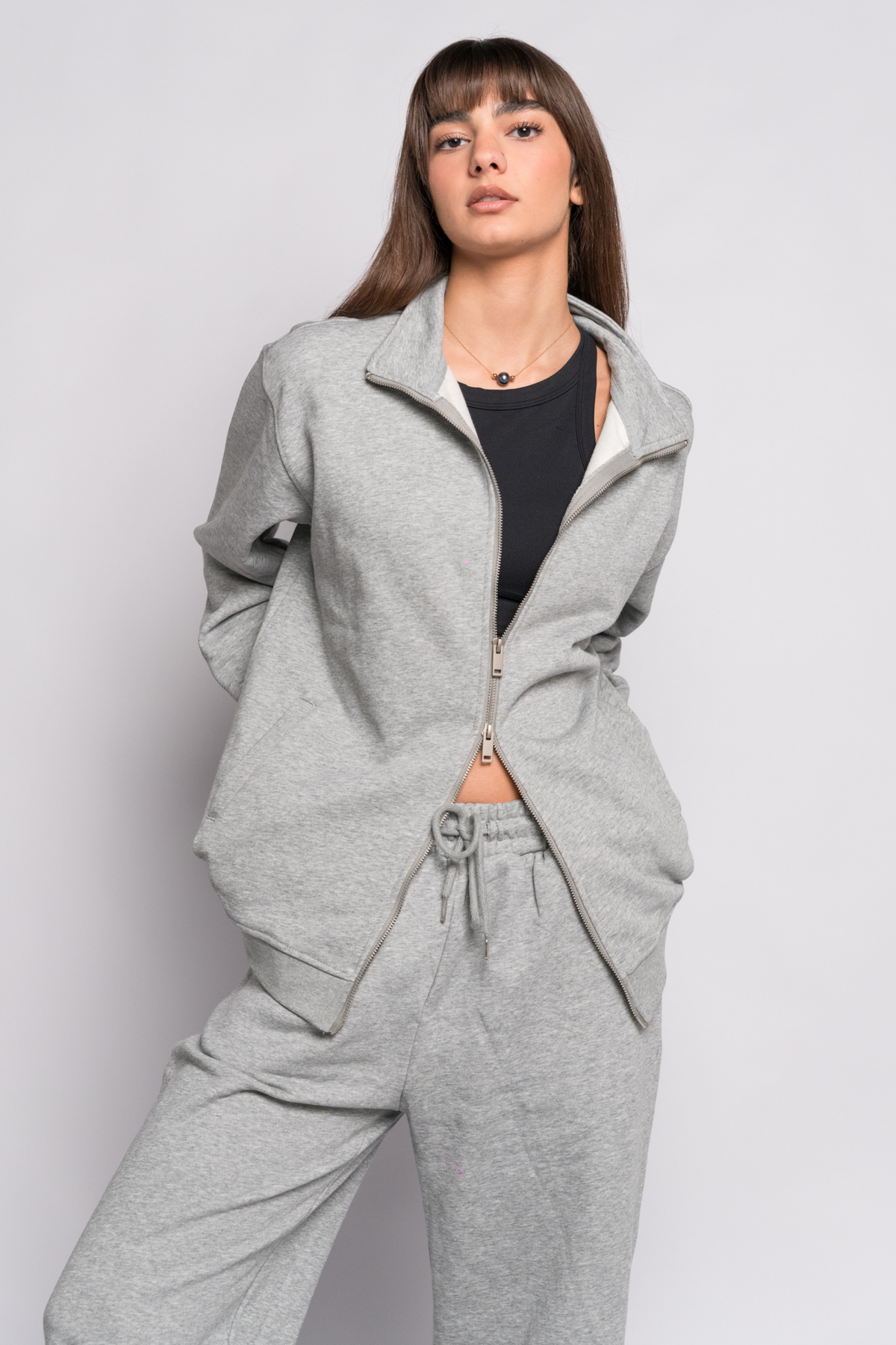 OAMY Oversized Zip Sweatshirt Set in Gray