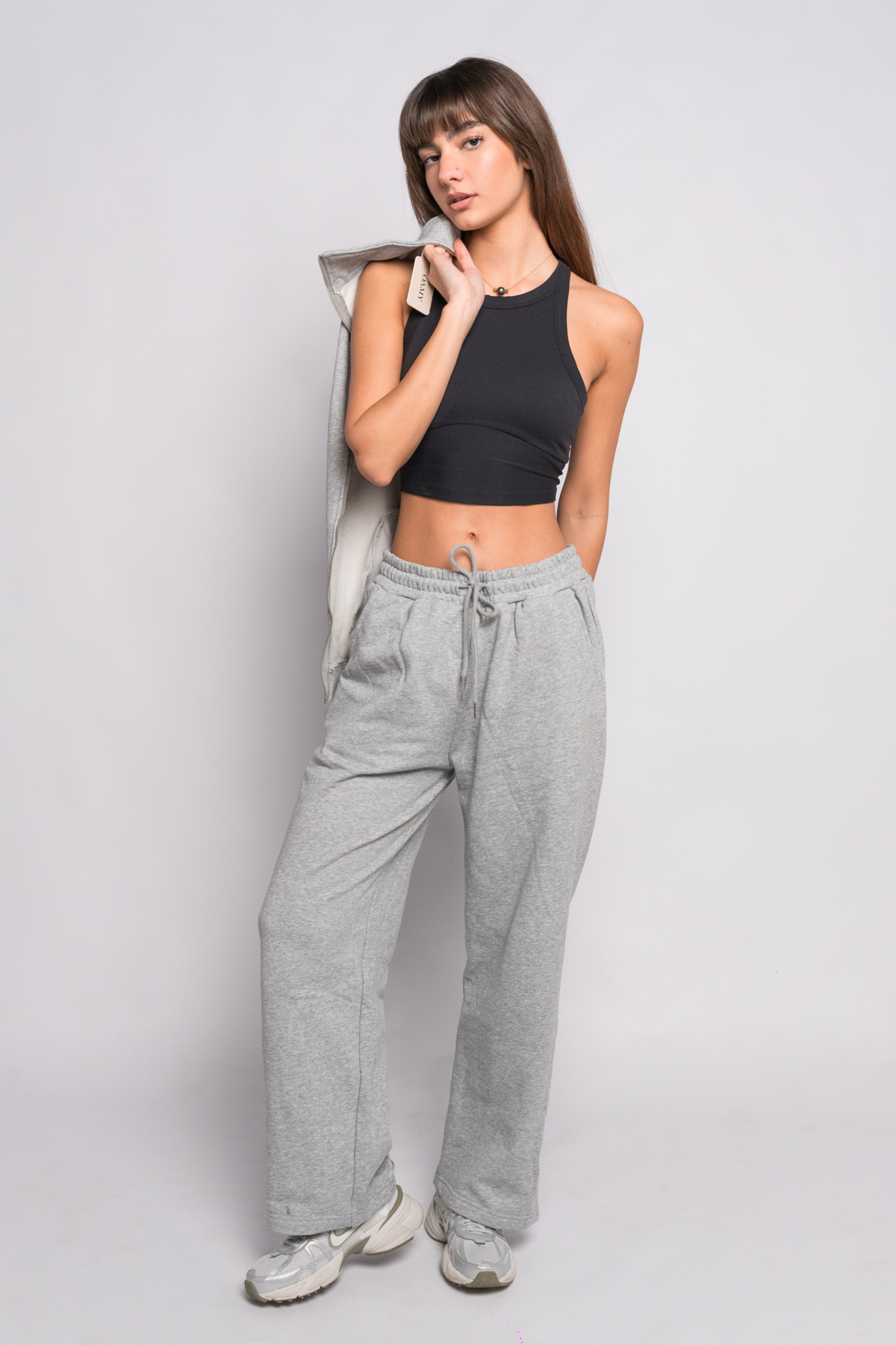 OAMY Oversized Zip Sweatshirt Set in Gray