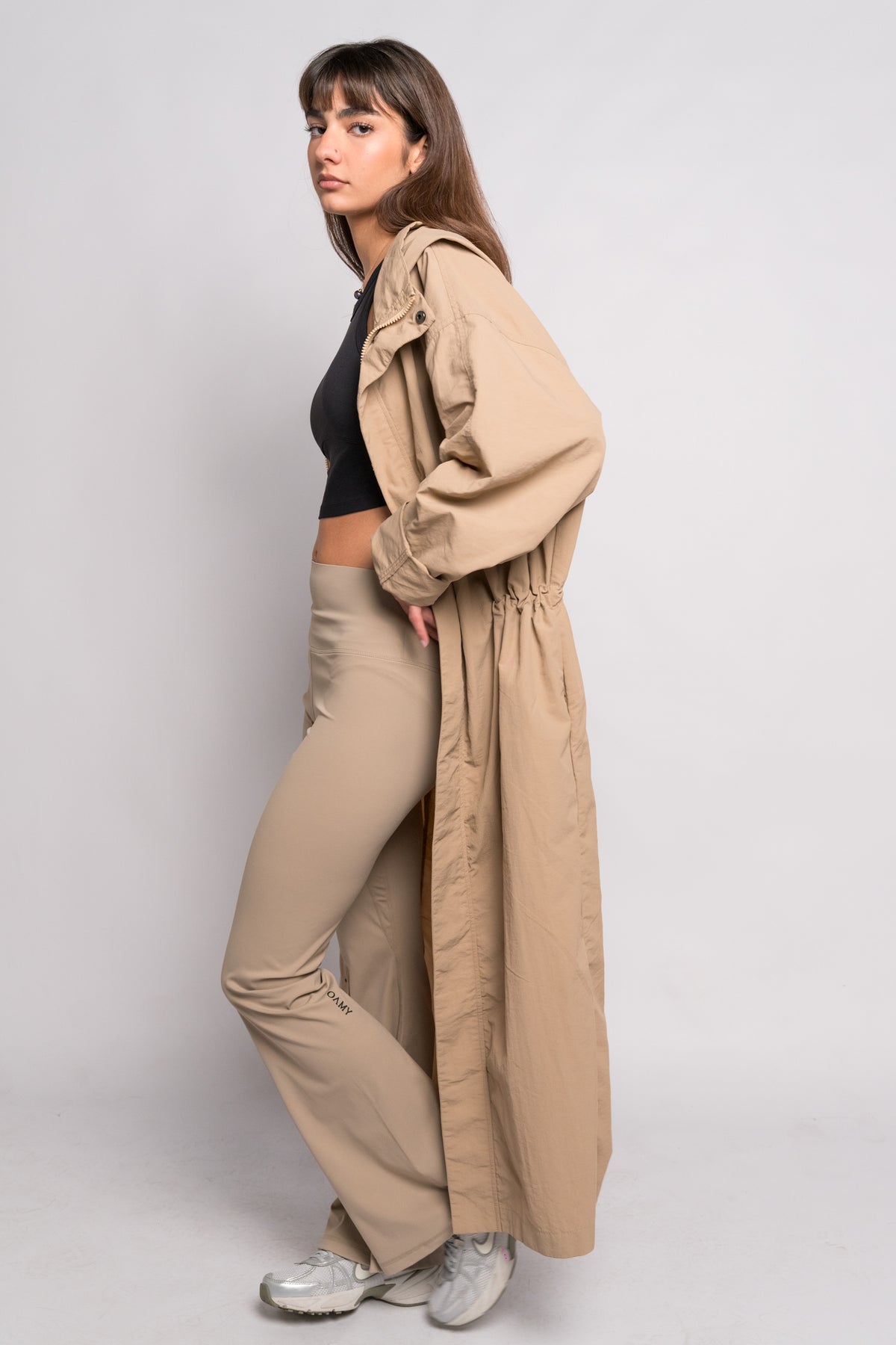 OAMY Relaxed Longline Zip Jacket in Beige