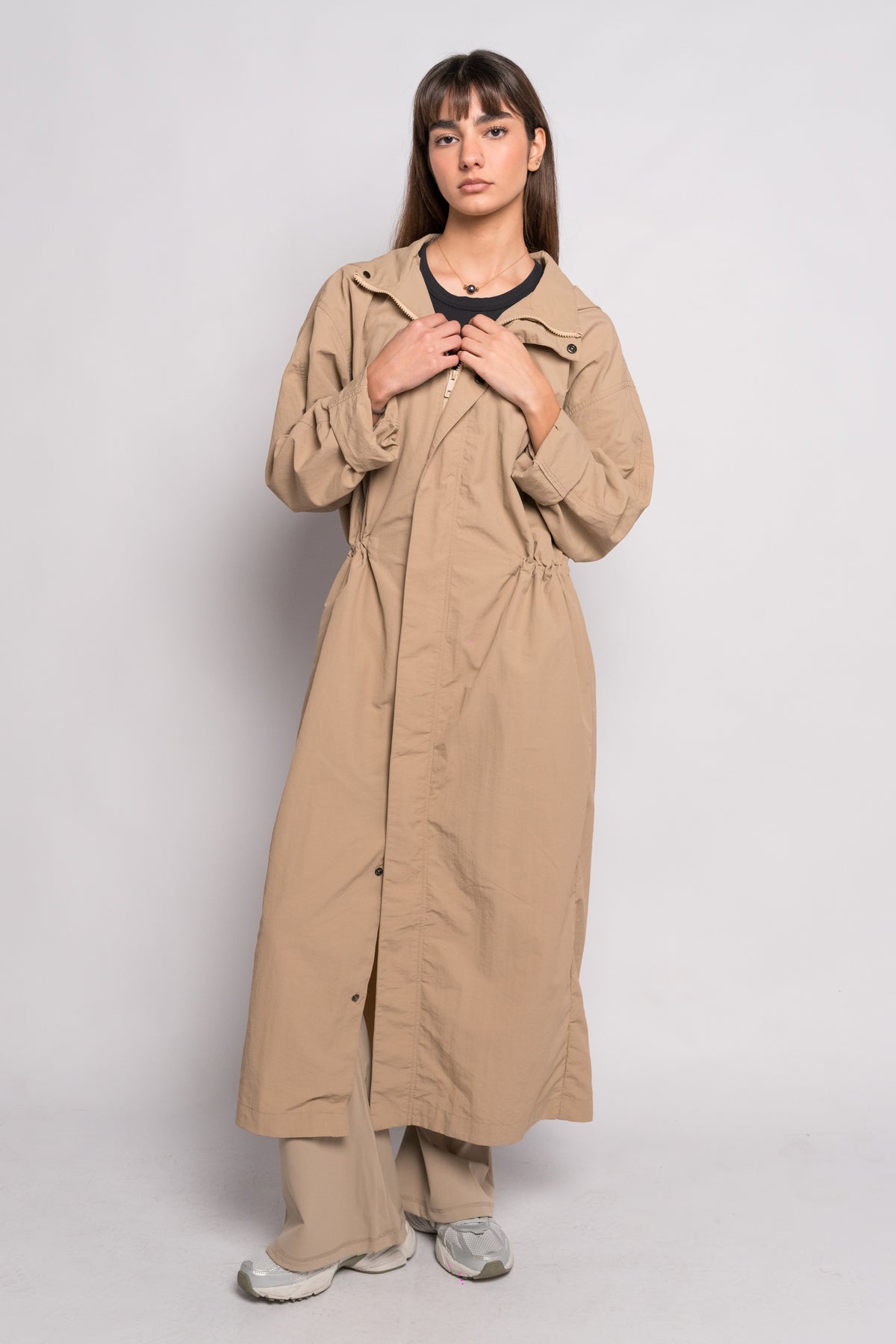 OAMY Relaxed Longline Zip Jacket in Beige