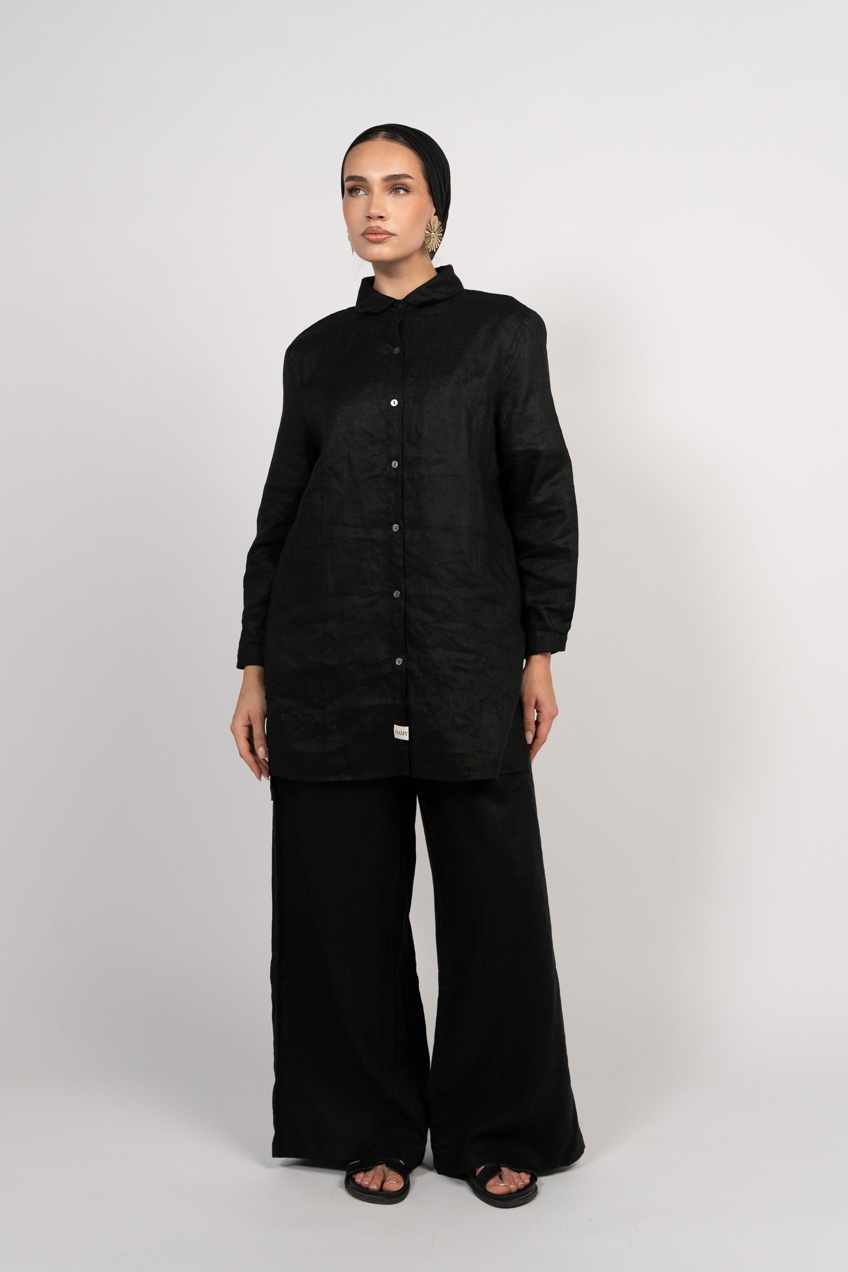 OAMY 100% Linen Relaxed Set — Black