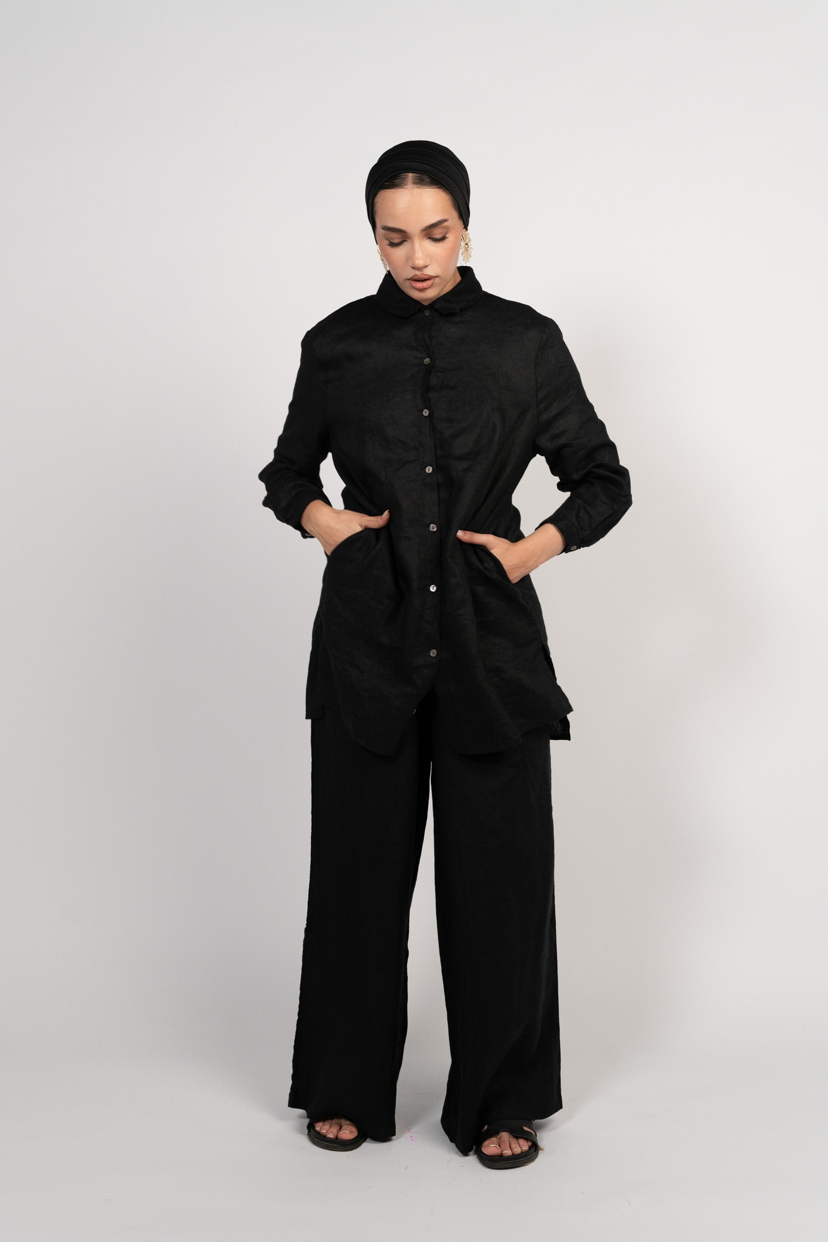 OAMY 100% Linen Relaxed Set — Black
