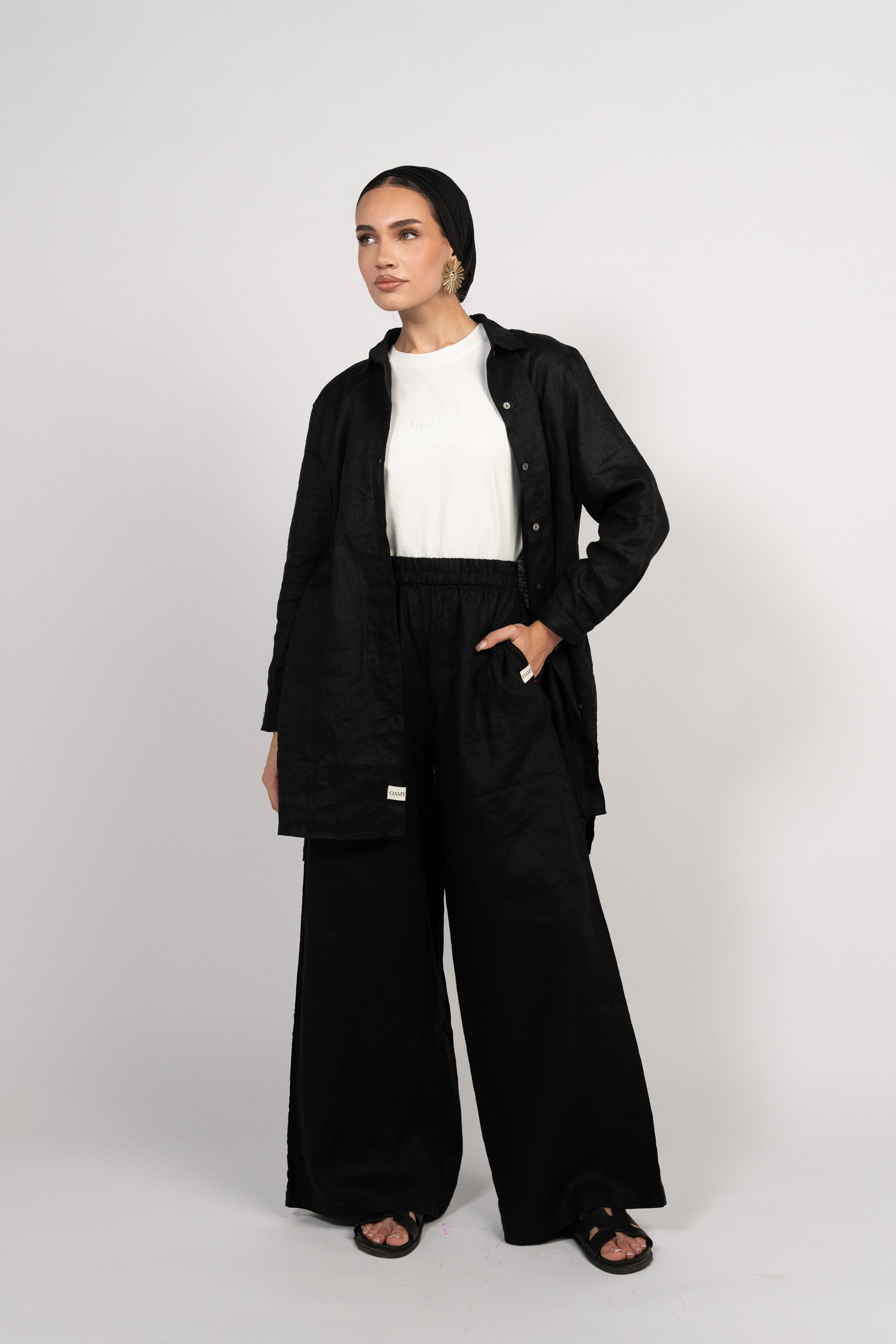 OAMY 100% Linen Relaxed Set — Black