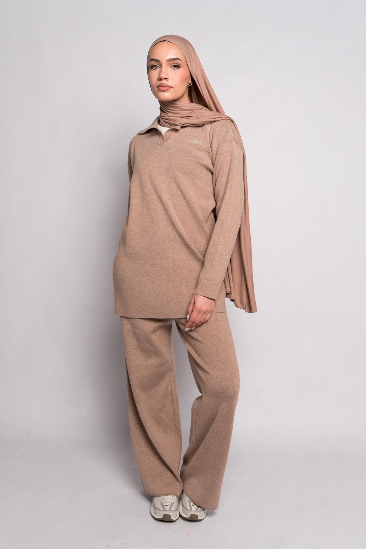 OAMY Classic Knit Set, a lightweight modest two-piece for transitional late summer to autumn weather