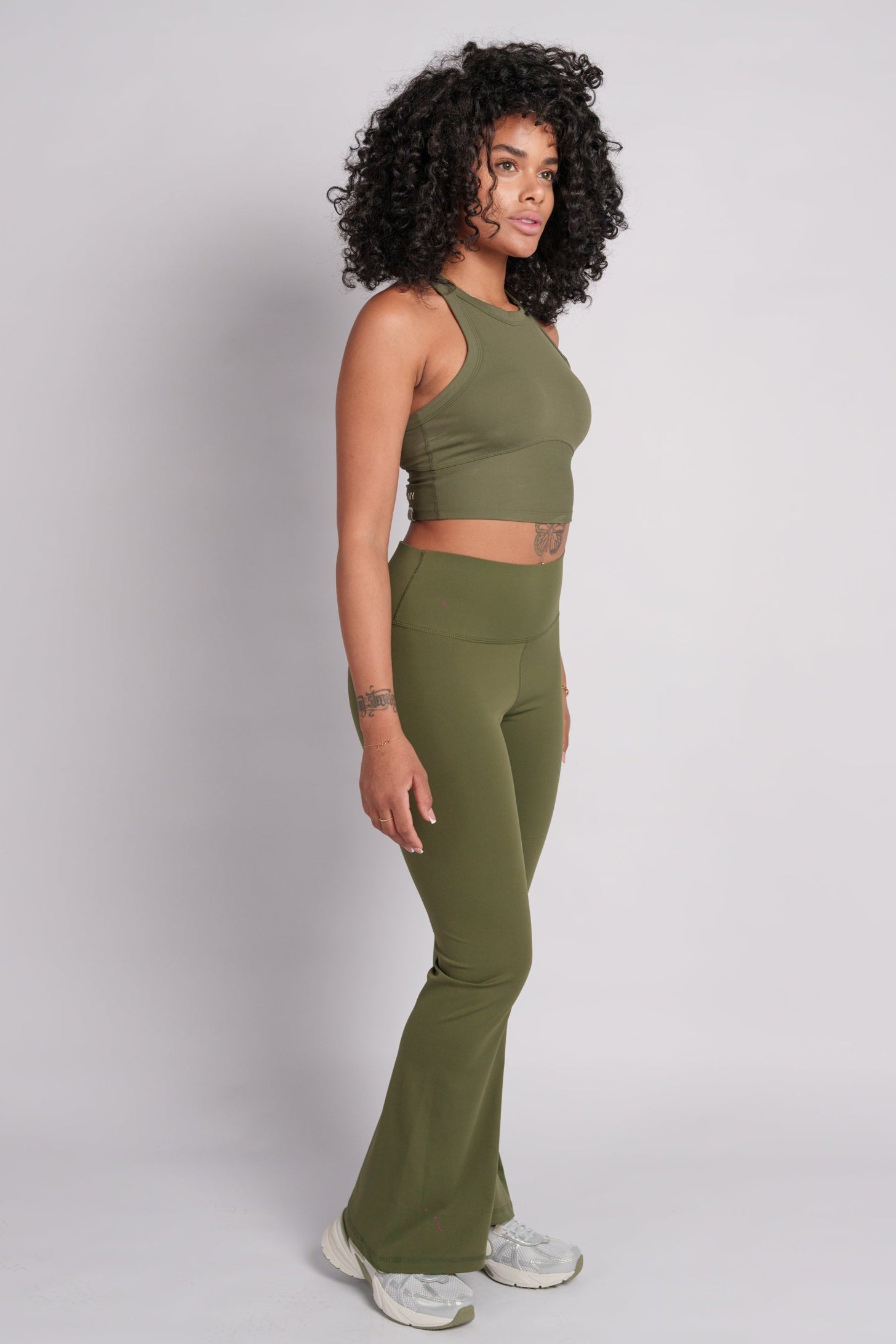 OAMY Soft Skin Flared Pant Olive fabric detail