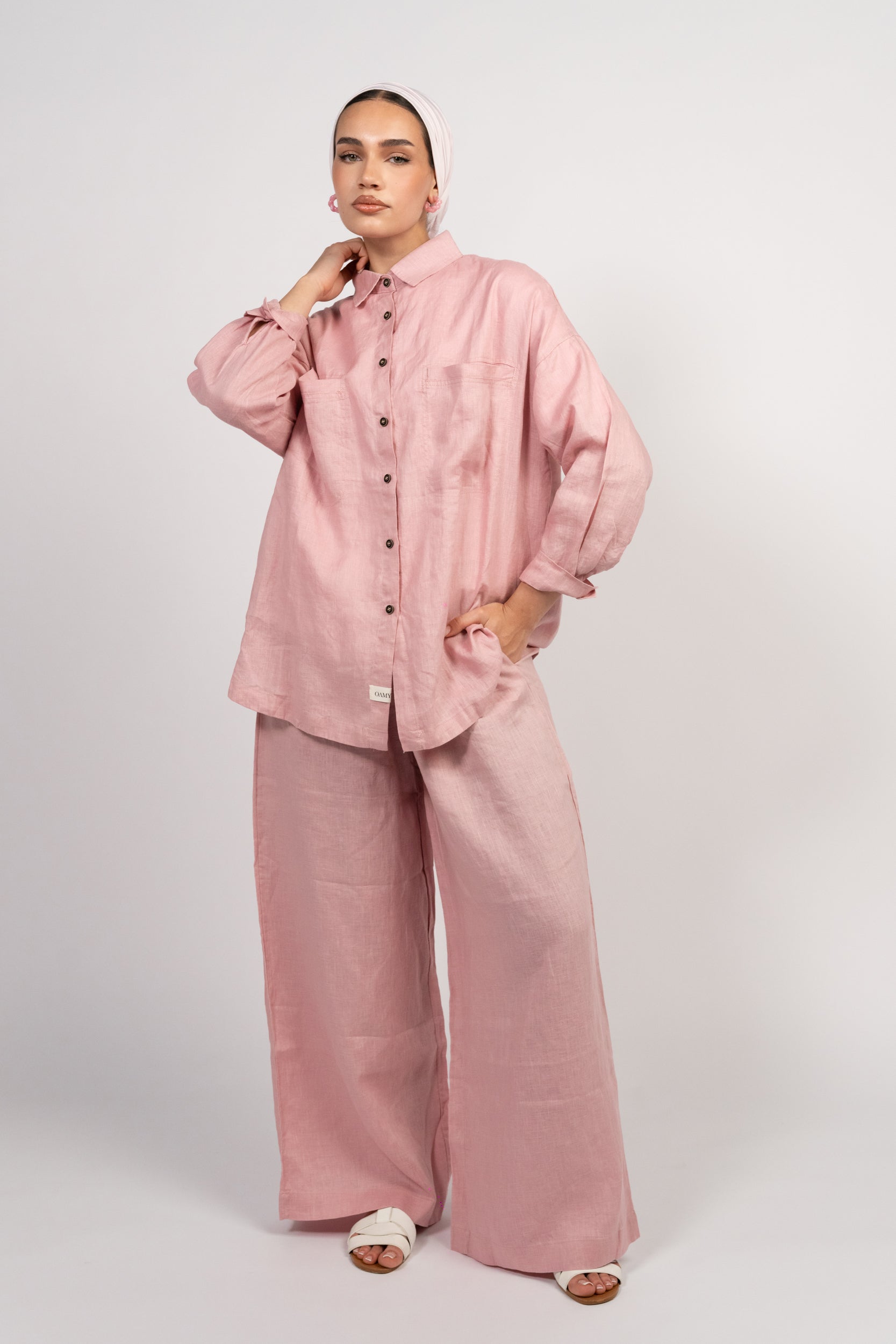 OAMY Linen Shirt Set Dusty Rose
