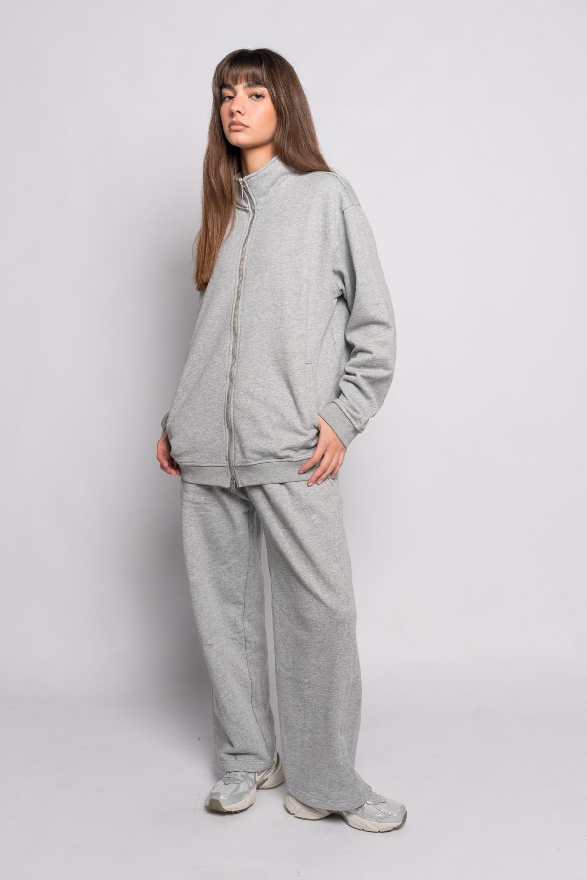 OAMY Oversized Zip Sweatshirt Set in Gray