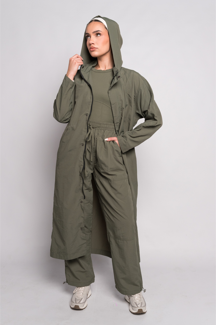 OAMY Relaxed Longline Zip Jacket in Olive