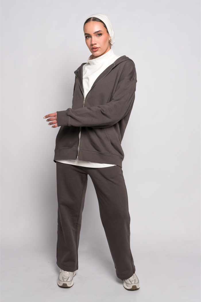 OAMY Oversized Zip Hoodie Set in Charcoal