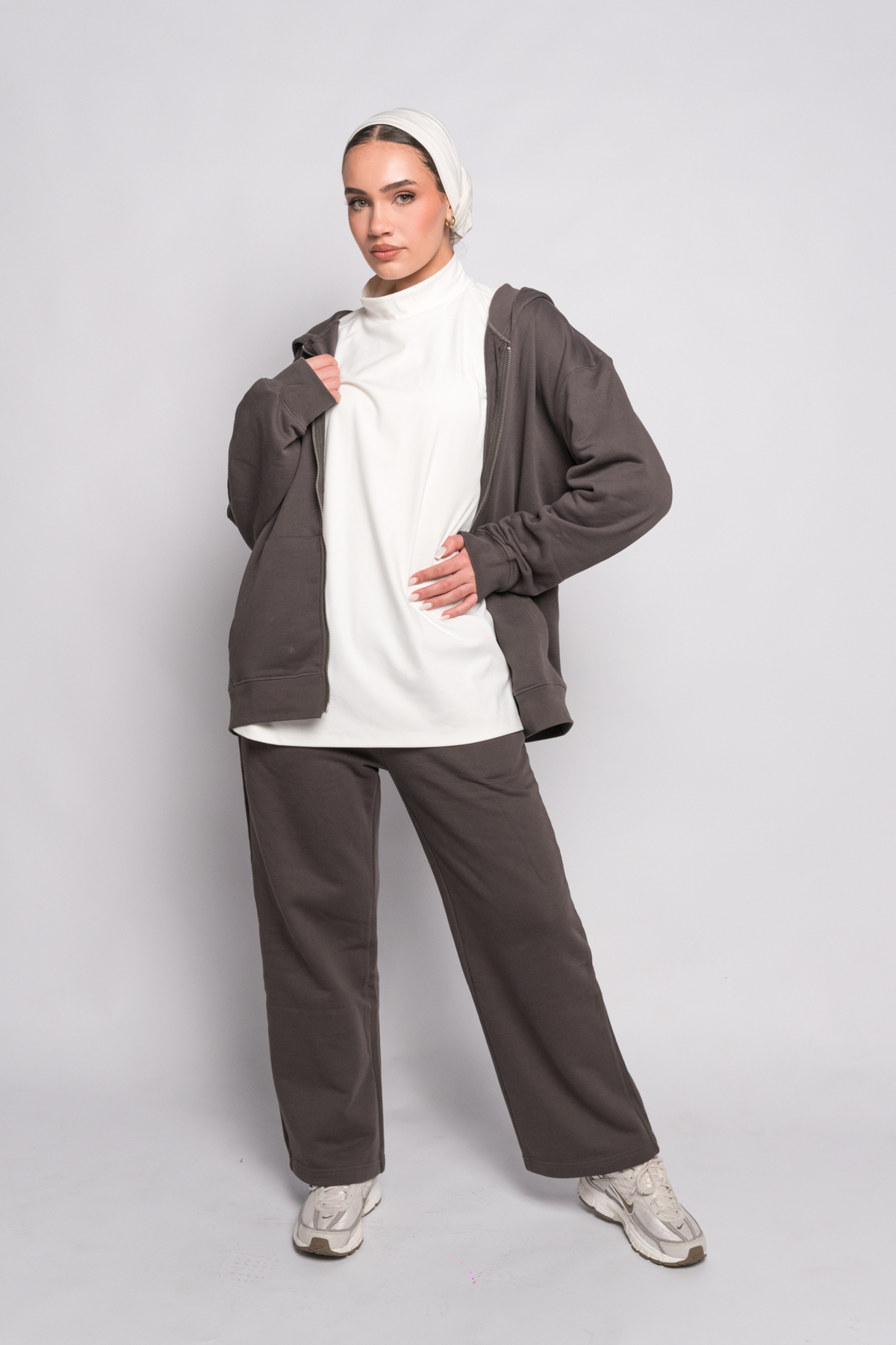 OAMY Oversized Zip Hoodie Set in Charcoal