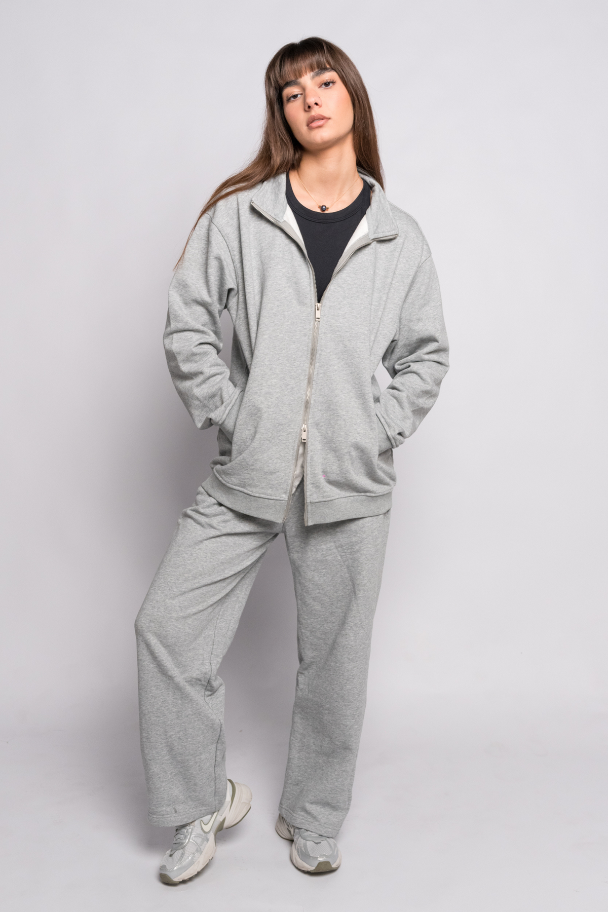 OAMY Oversized Zip Sweatshirt Set in Gray