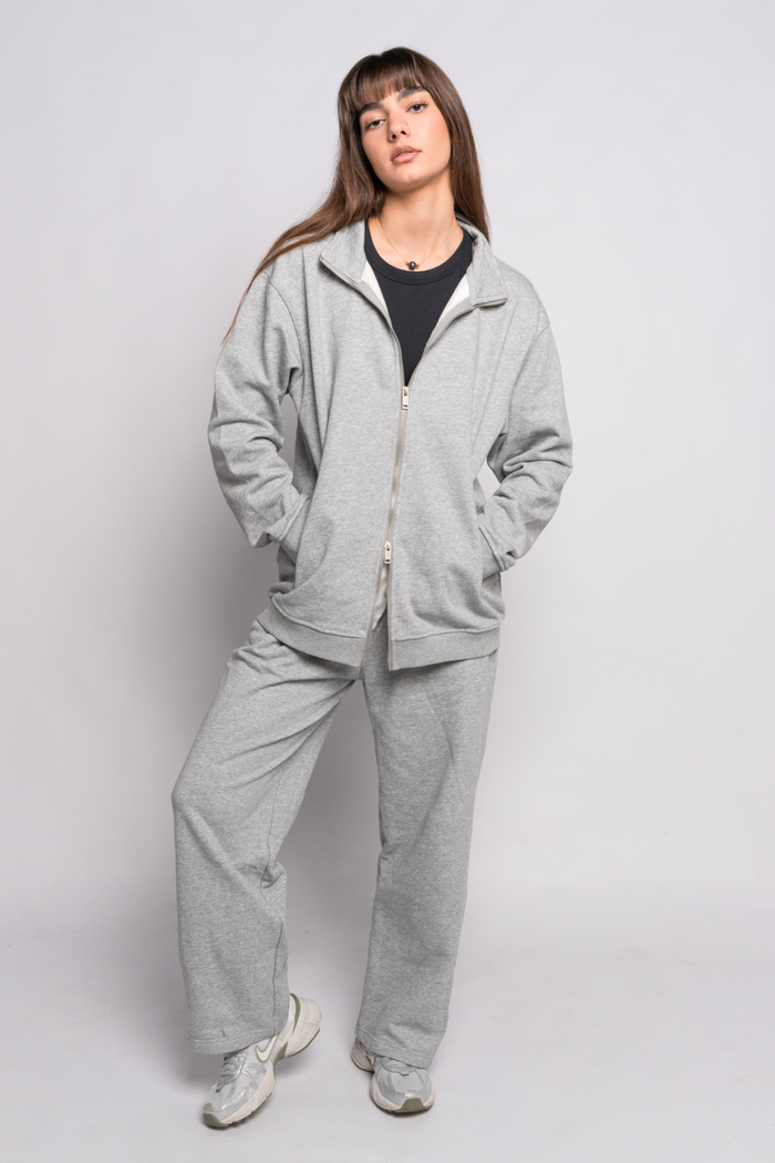 OAMY Oversized Zip Sweatshirt Set in Gray