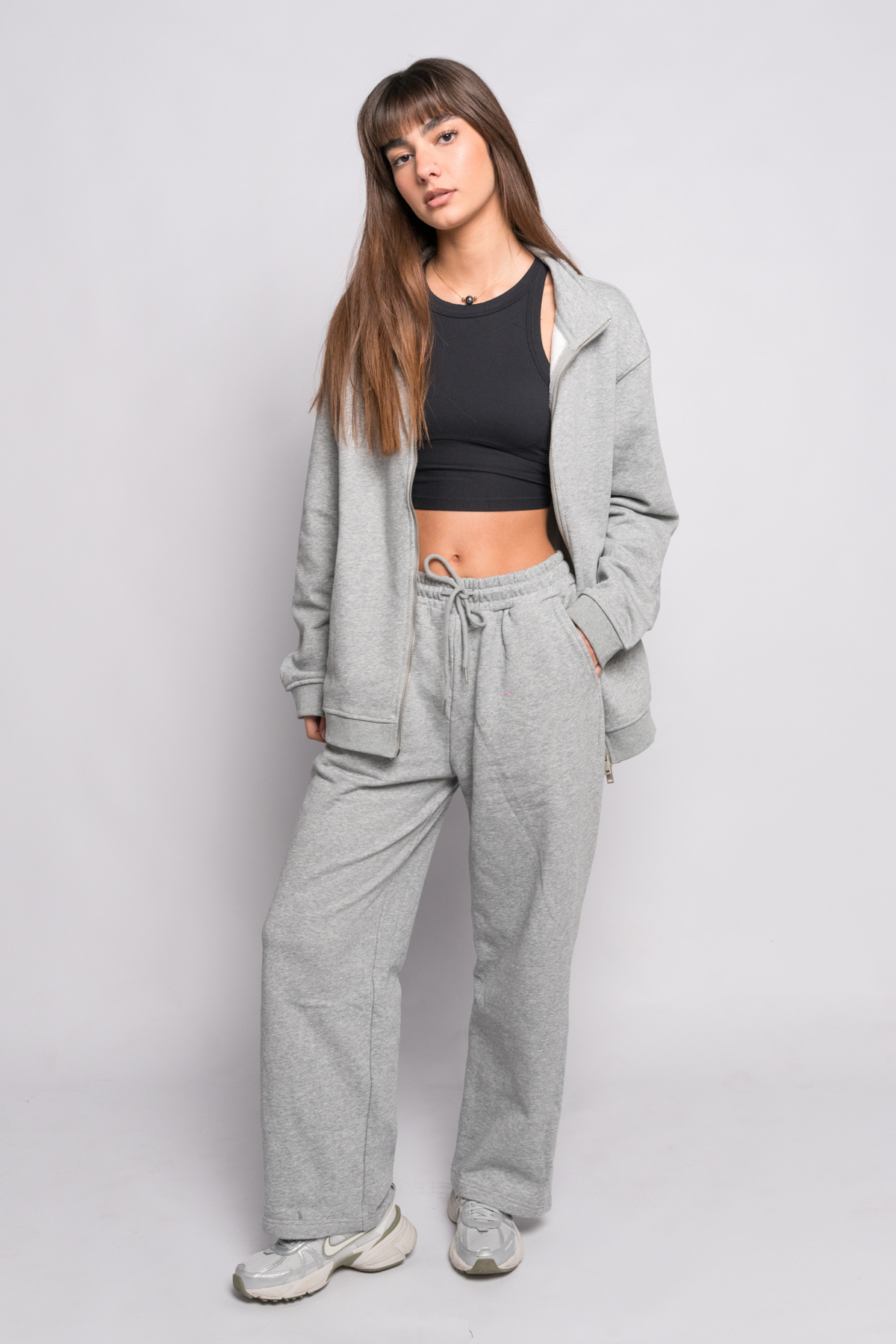 OAMY Oversized Zip Sweatshirt Set in Gray