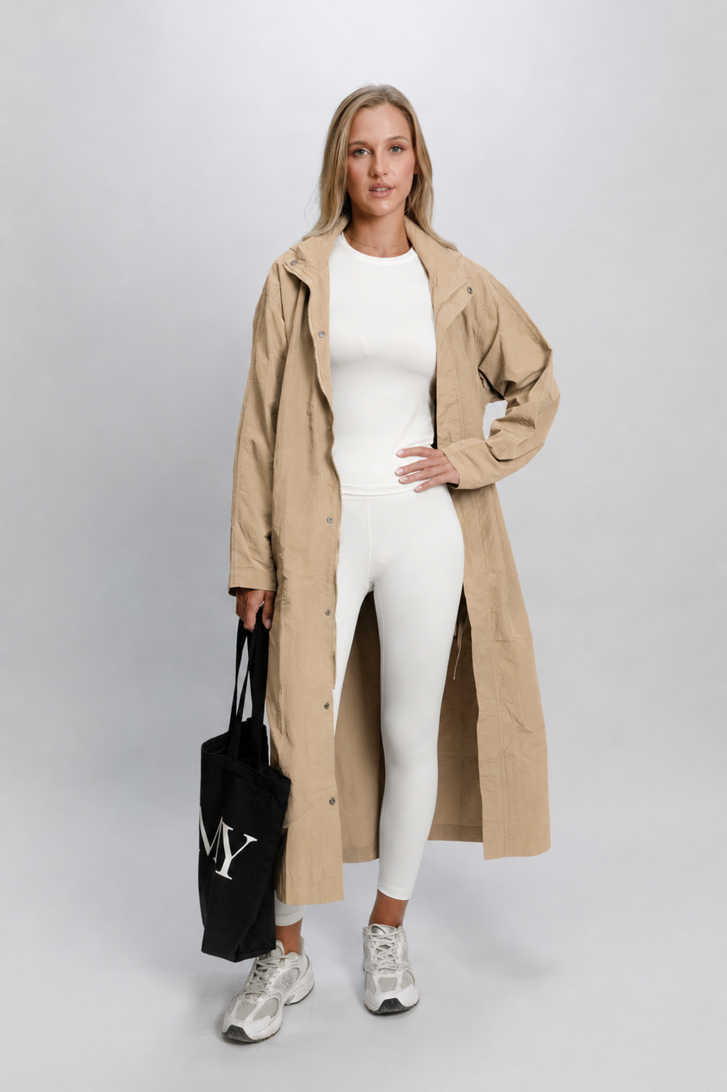 OAMY Relaxed Longline Zip Jacket in Beige