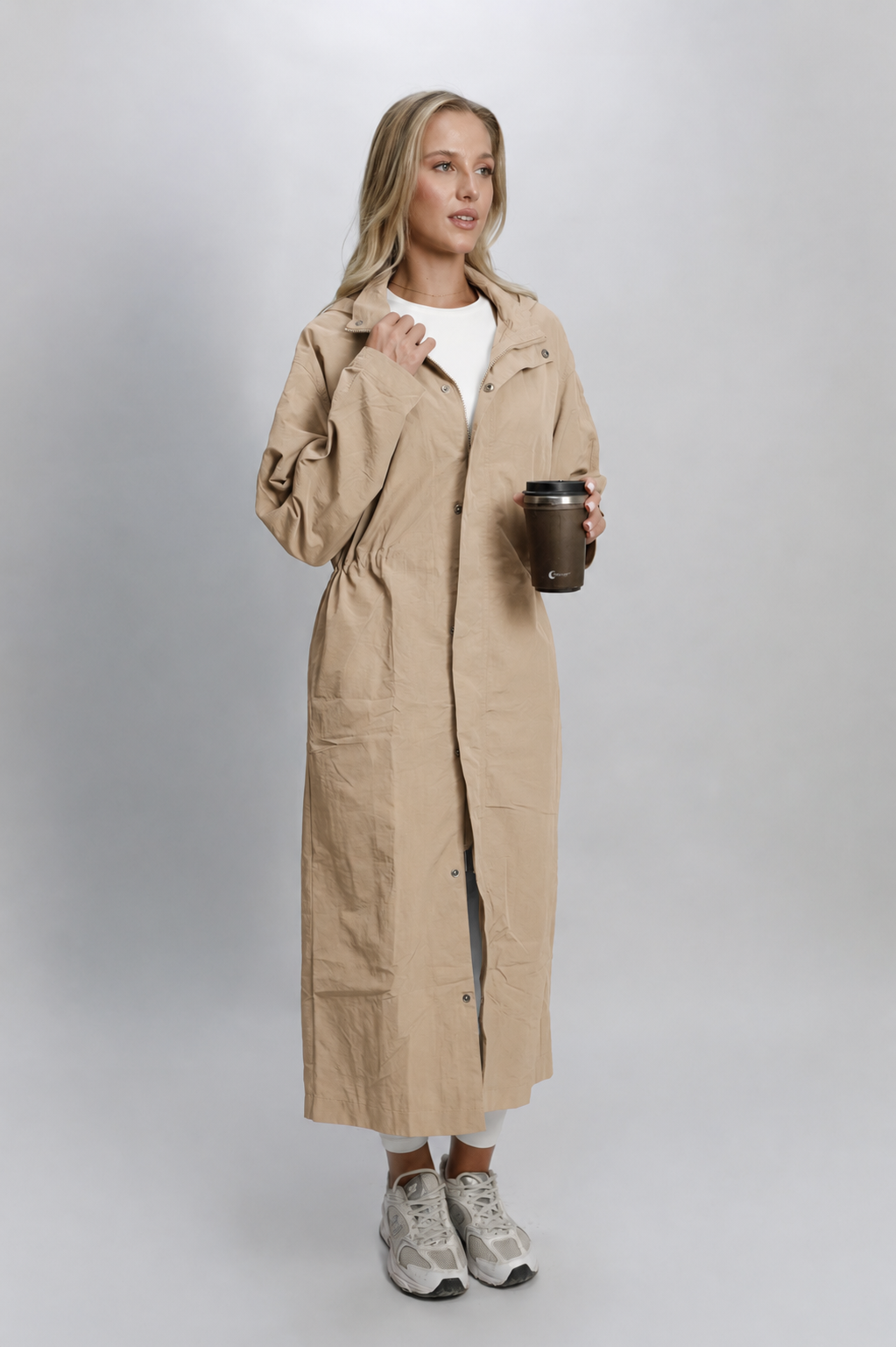 OAMY Relaxed Longline Zip Jacket in Beige
