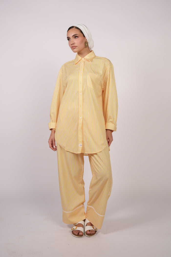 OAMY Relaxed Striped Shirt Set in Lemon Yellow
