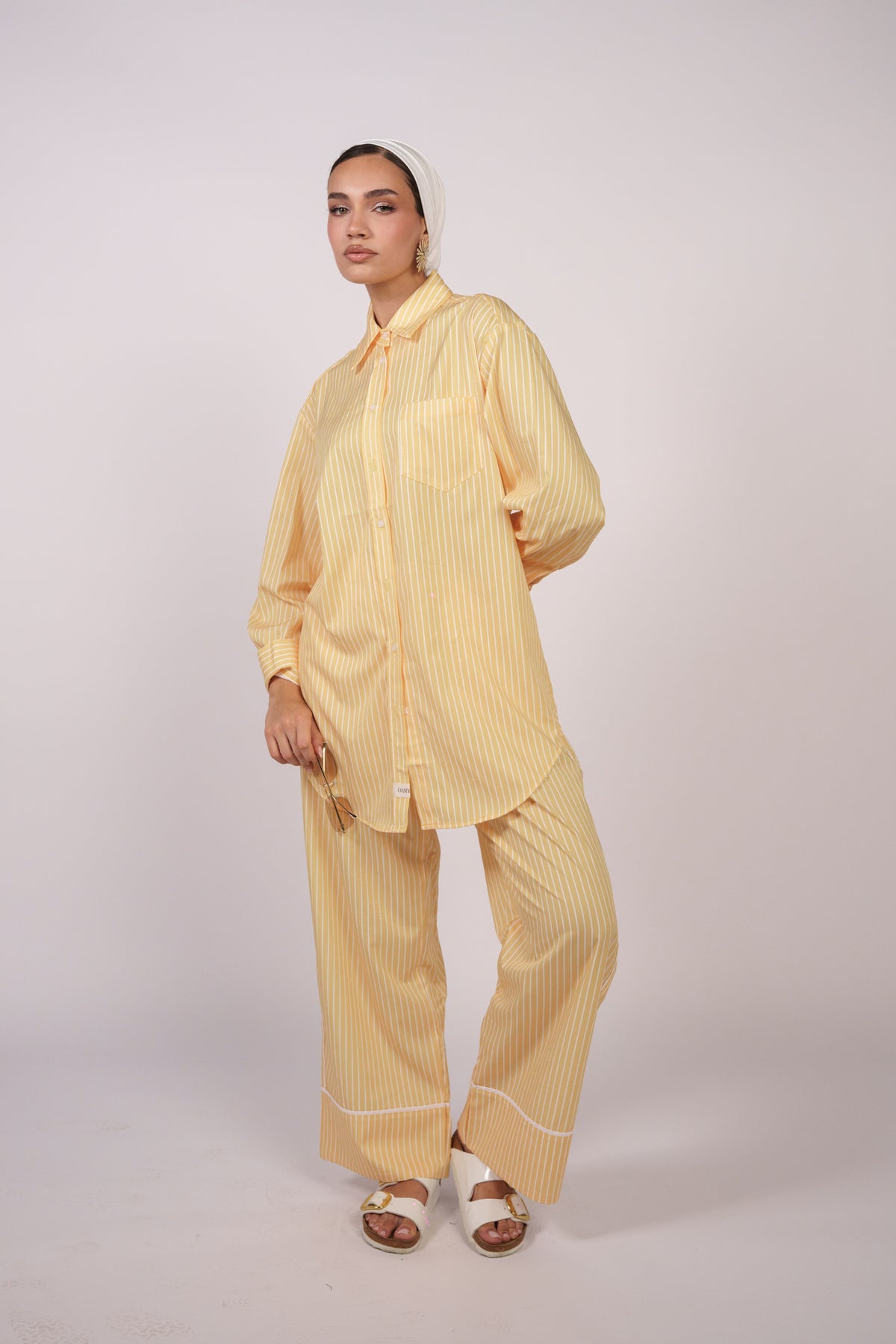 OAMY Relaxed Striped Shirt Set in Lemon Yellow