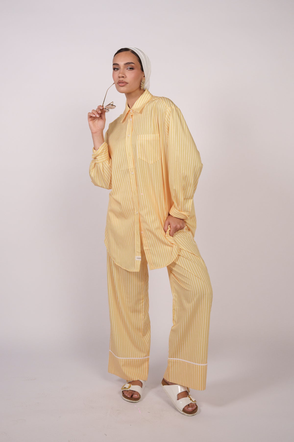 OAMY Relaxed Striped Shirt Set in Lemon Yellow