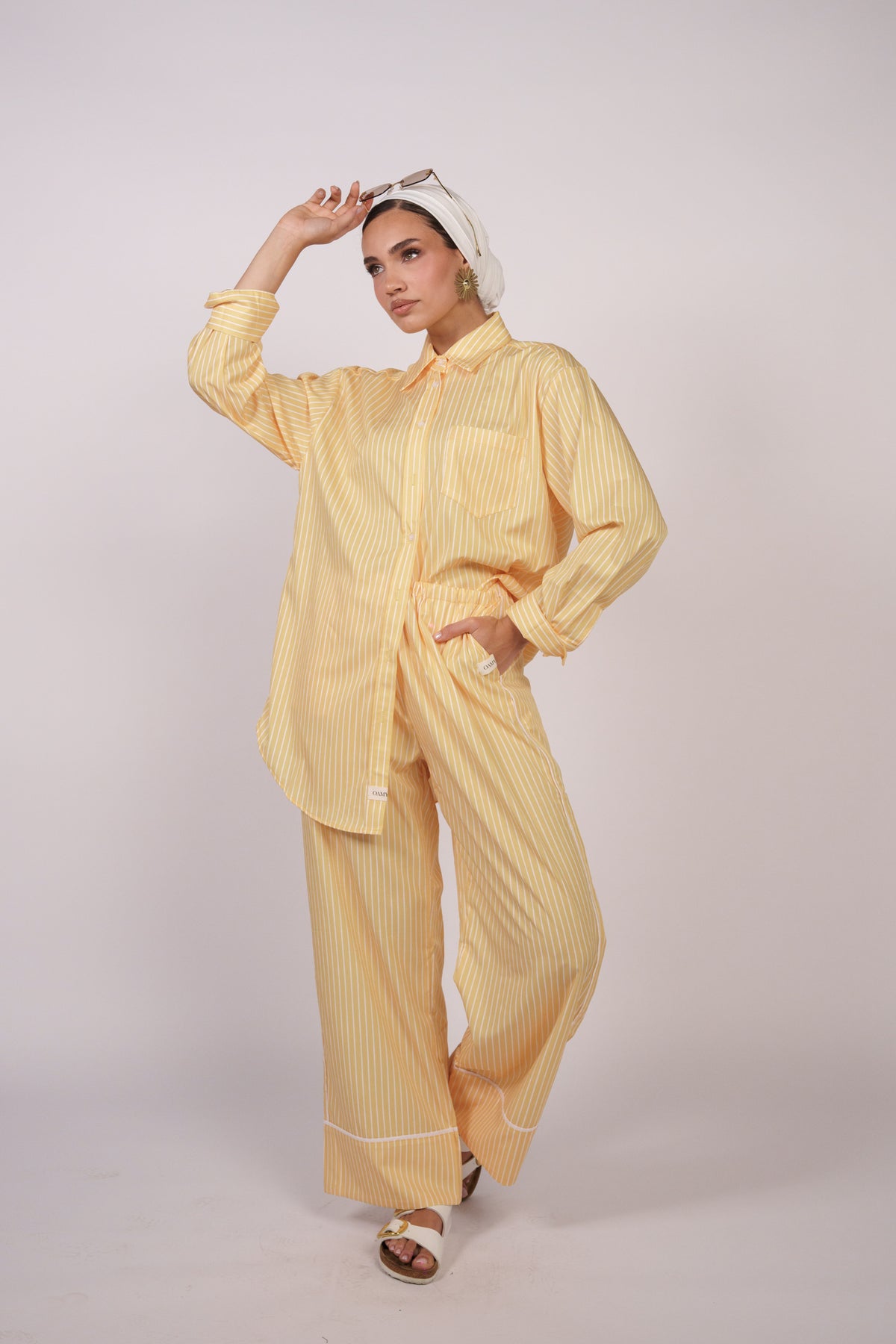 OAMY Relaxed Striped Shirt Set in Lemon Yellow