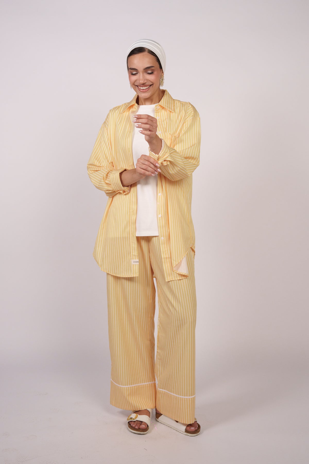 OAMY Relaxed Striped Shirt Set in Lemon Yellow