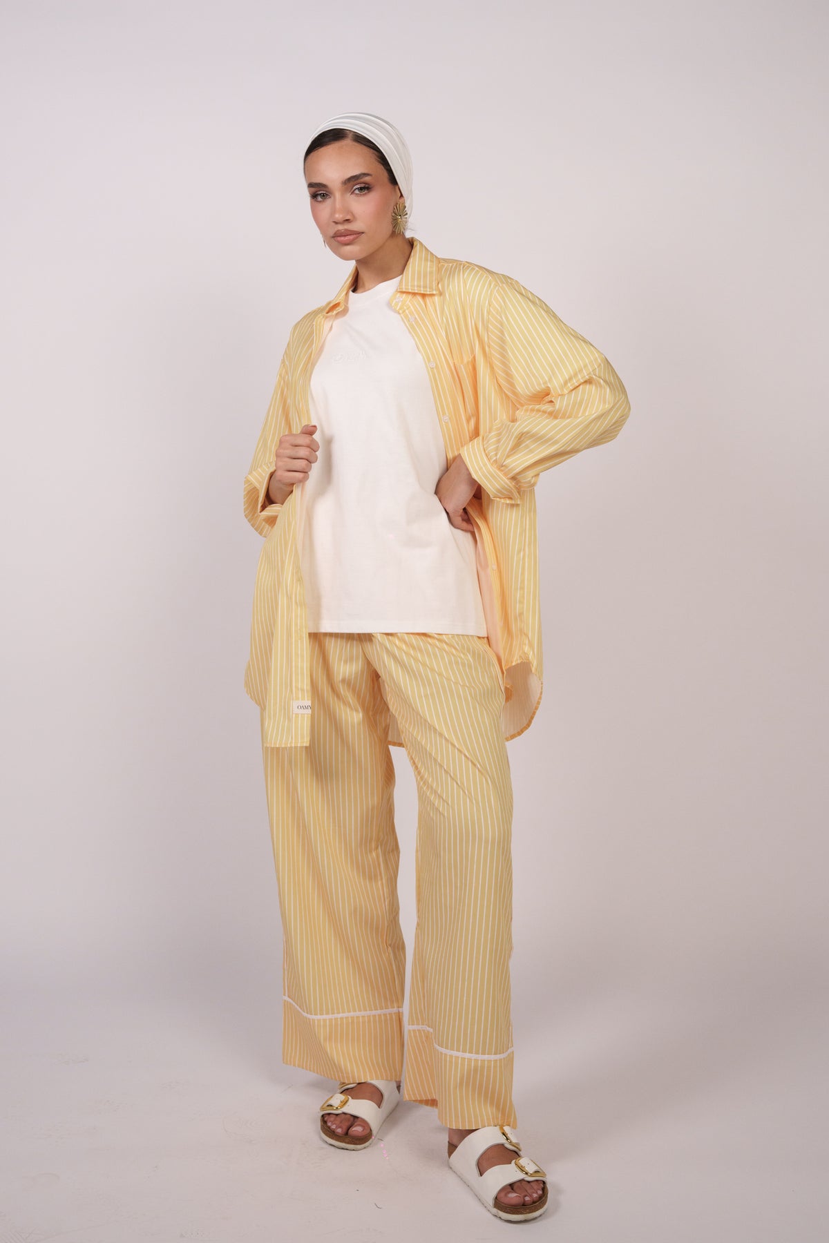 OAMY Relaxed Striped Shirt Set in Lemon Yellow