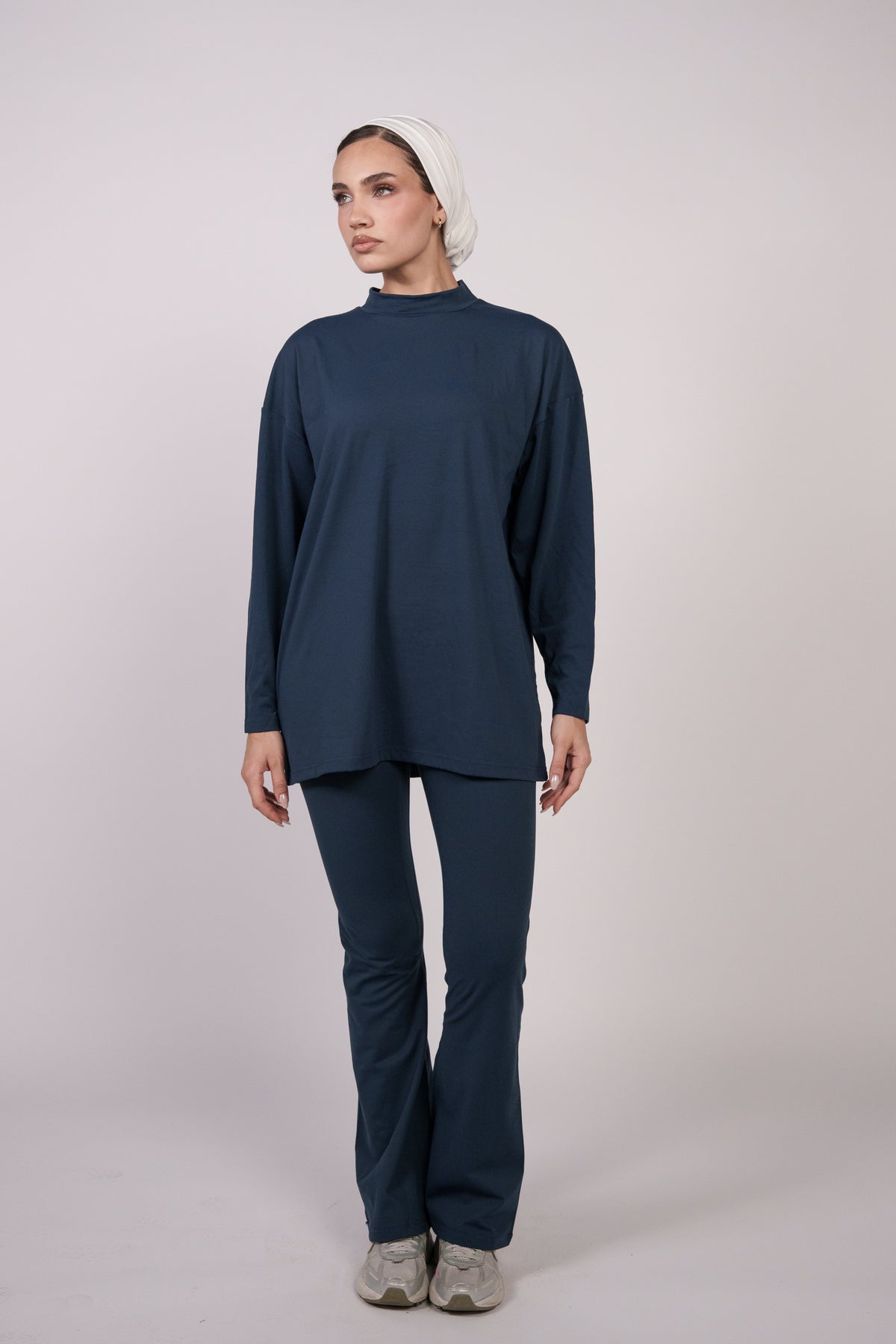 OAMY Oversized Long Soft Skin Sleeve Top in Navy