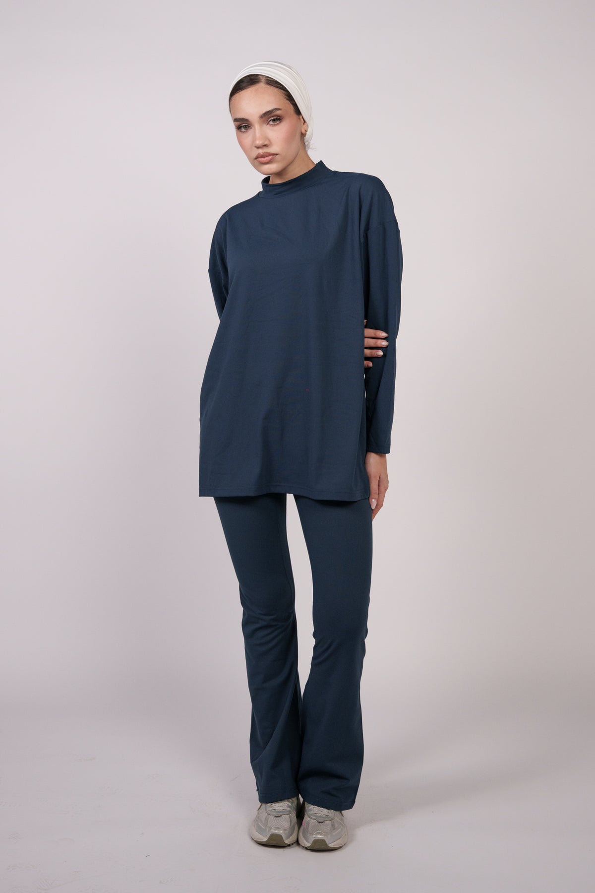 OAMY Oversized Long Soft Skin Sleeve Top in Navy