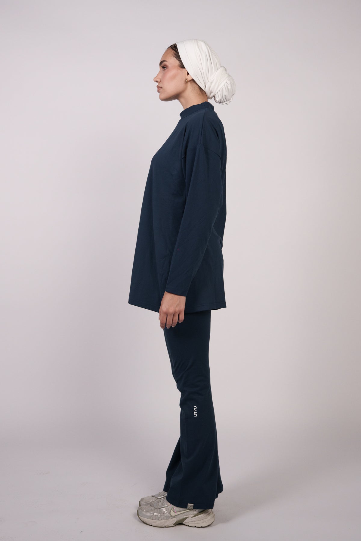 OAMY Oversized Long Soft Skin Sleeve Top in Navy