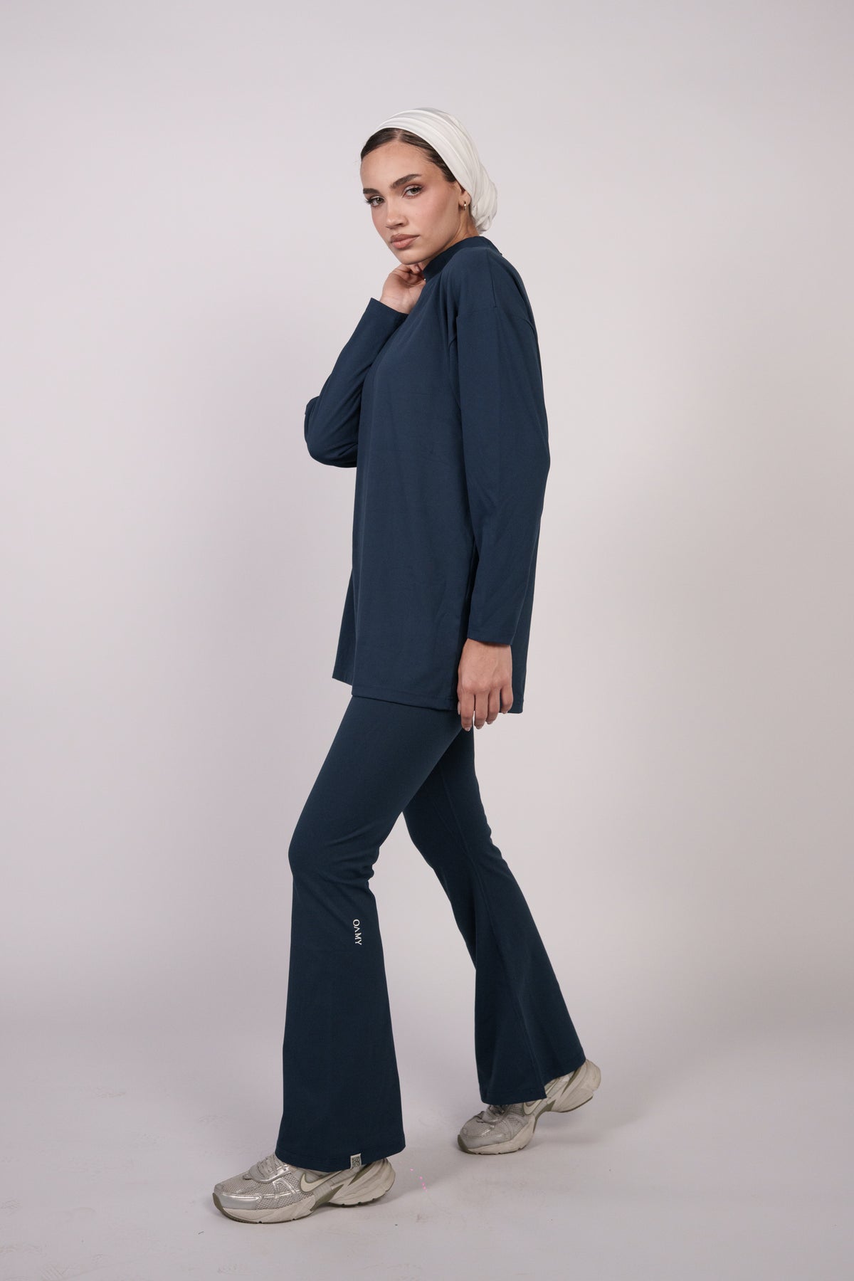 OAMY Oversized Long Soft Skin Sleeve Top in Navy