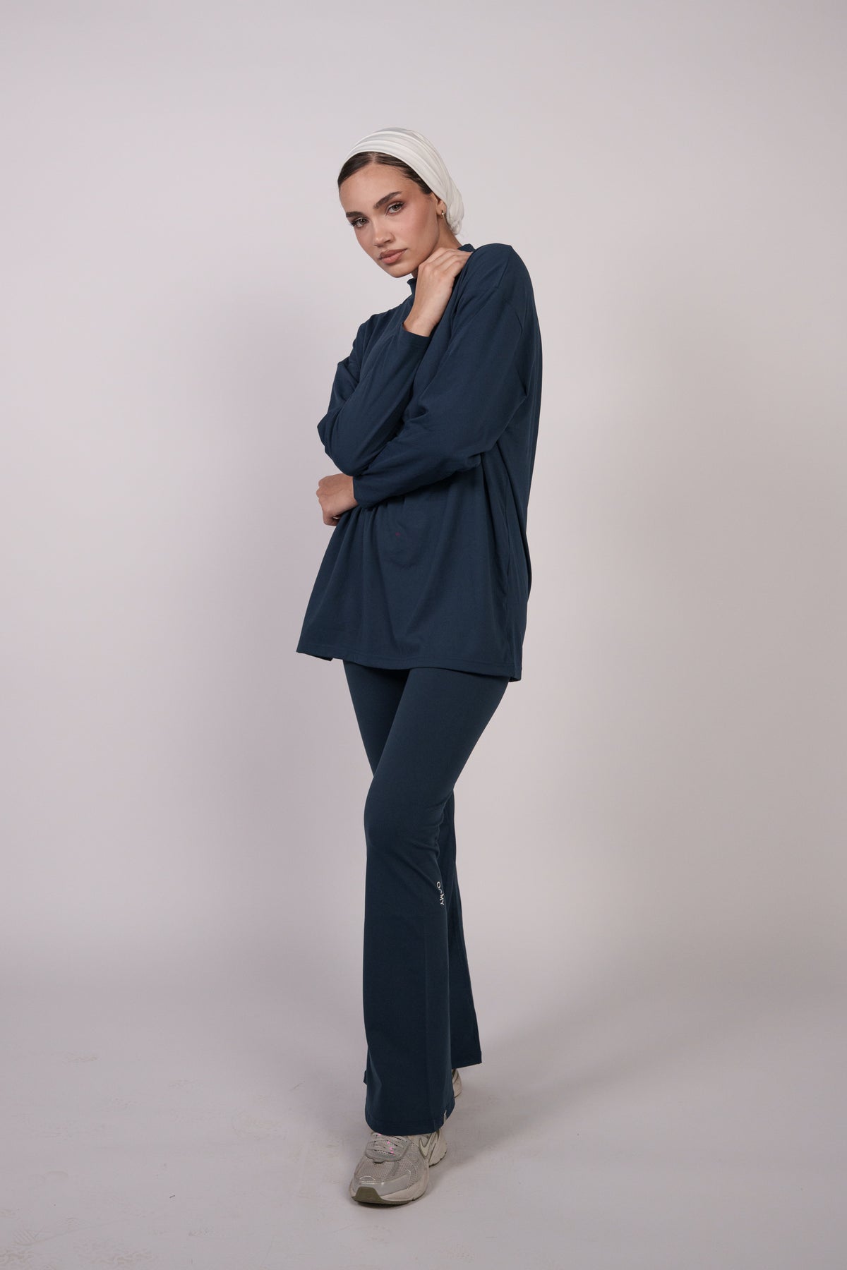 OAMY Oversized Long Soft Skin Sleeve Top in Navy