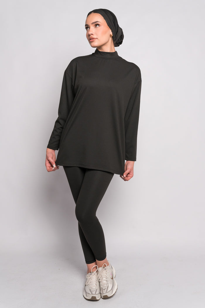 OAMY Oversized Long Soft Skin Sleeve Top in Black