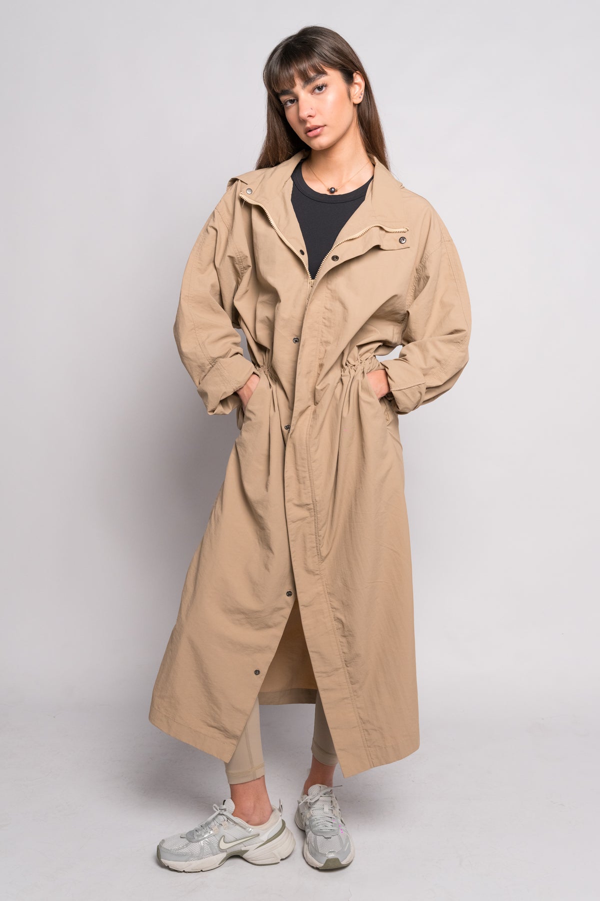 OAMY Relaxed Longline Zip Jacket in Beige