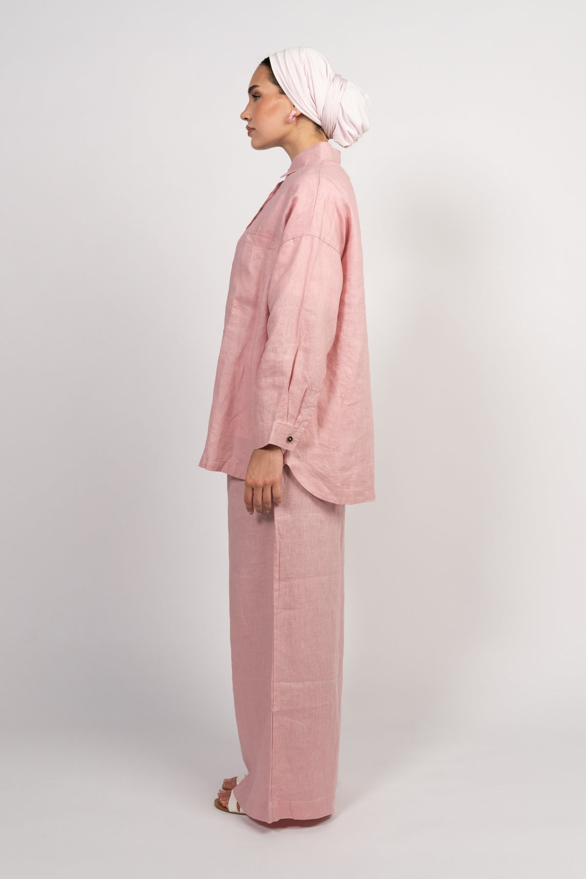 OAMY 100% Linen Shirt Set — Dusty Rose