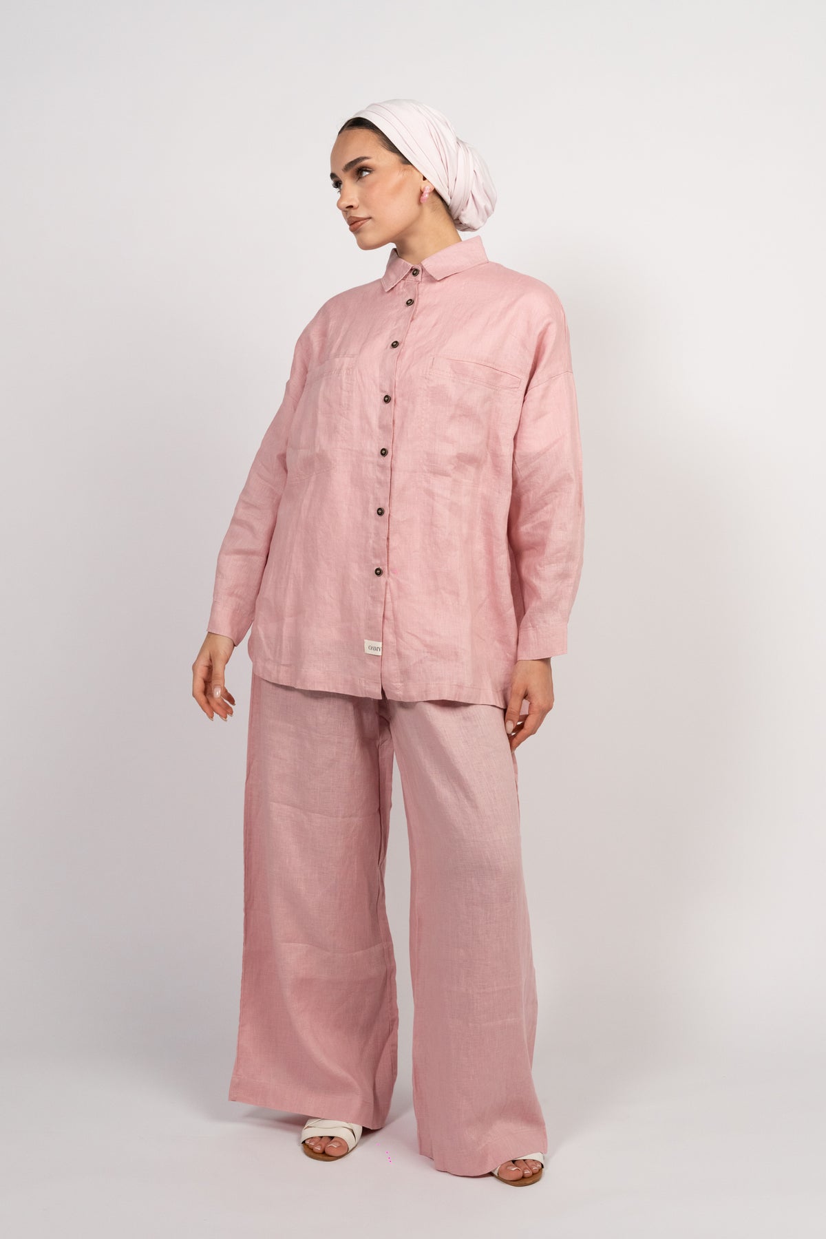 OAMY 100% Linen Shirt Set — Dusty Rose