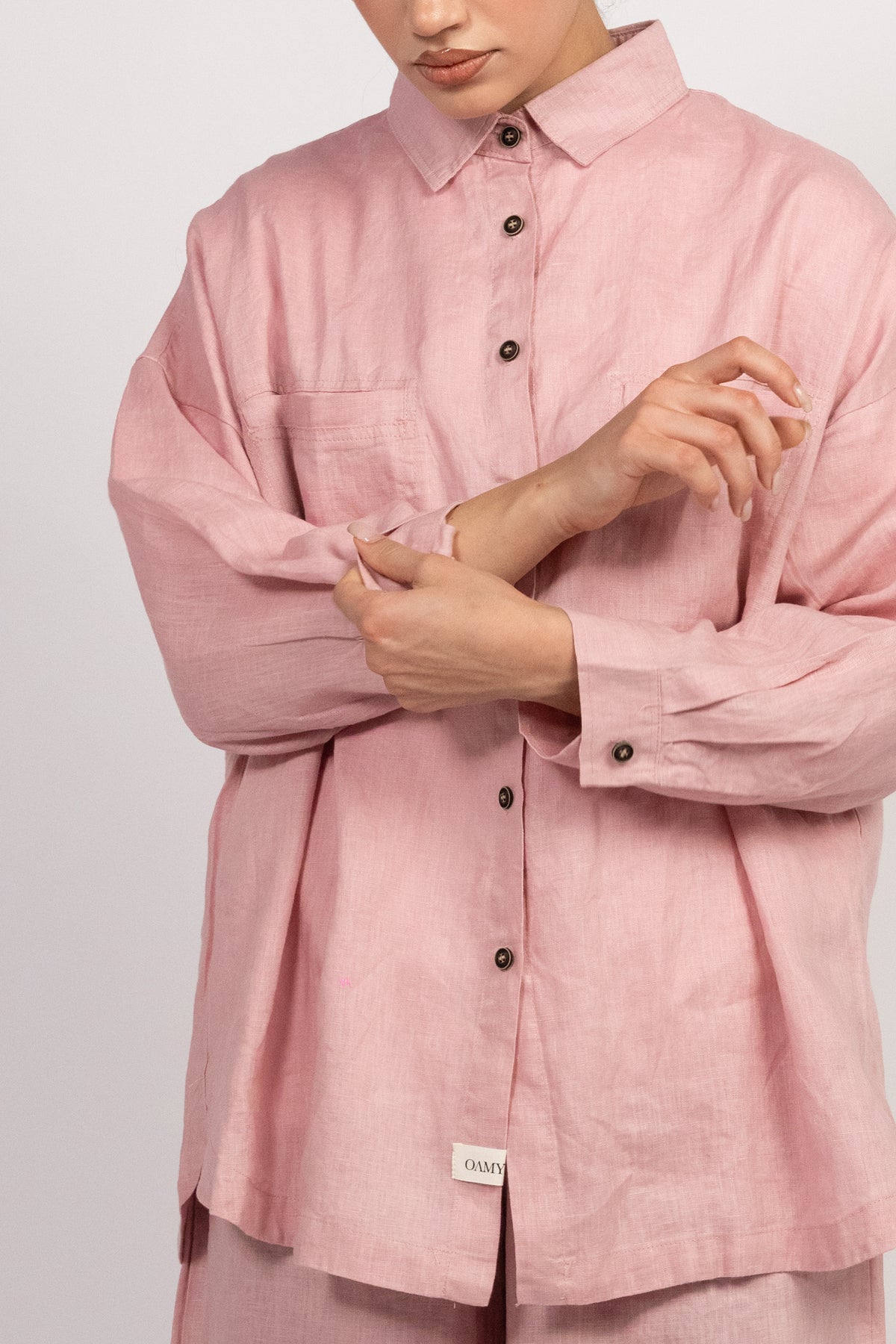 OAMY 100% Linen Shirt Set — Dusty Rose