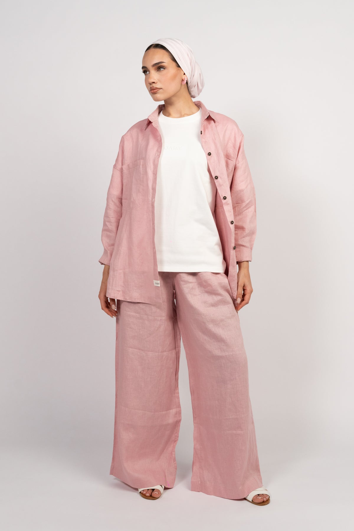 OAMY 100% Linen Shirt Set — Dusty Rose