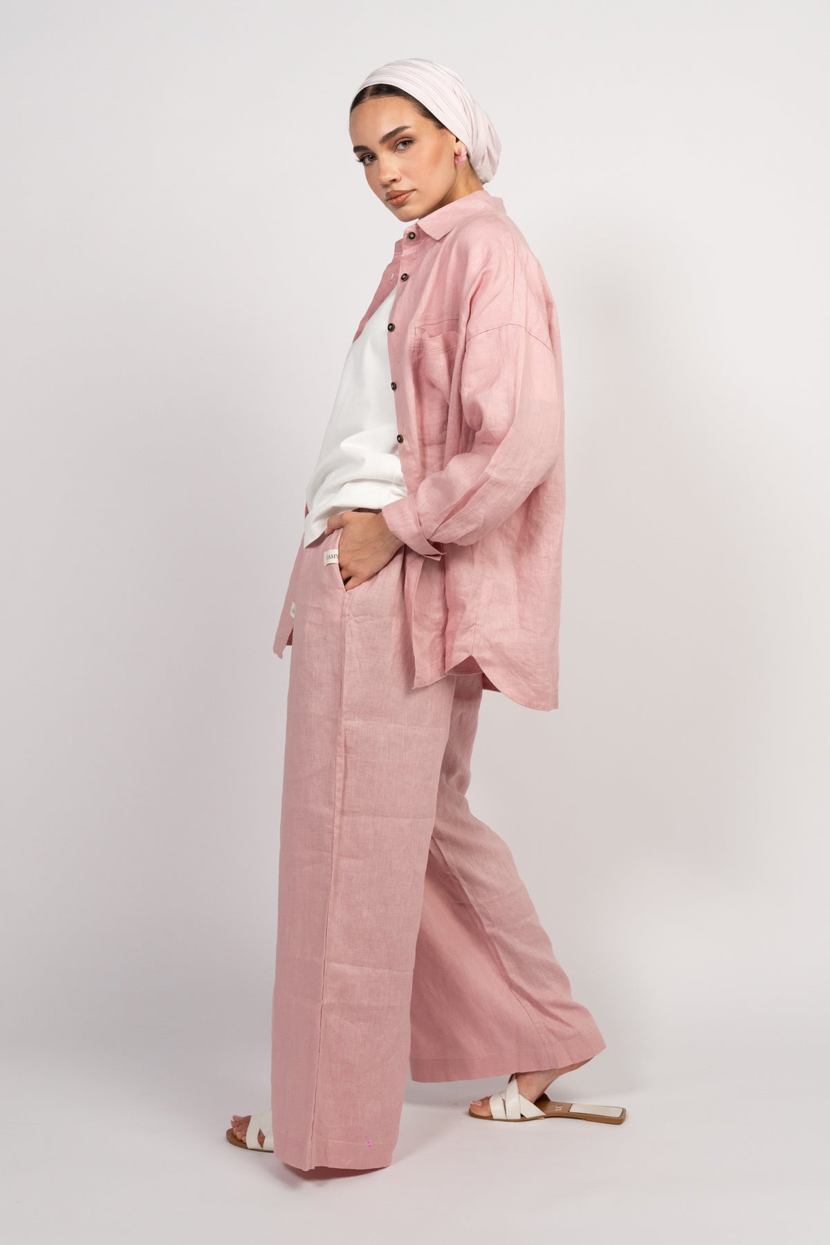 OAMY 100% Linen Shirt Set — Dusty Rose