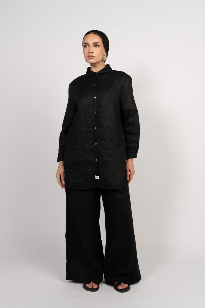 OAMY 100% Linen Relaxed Set — Black
