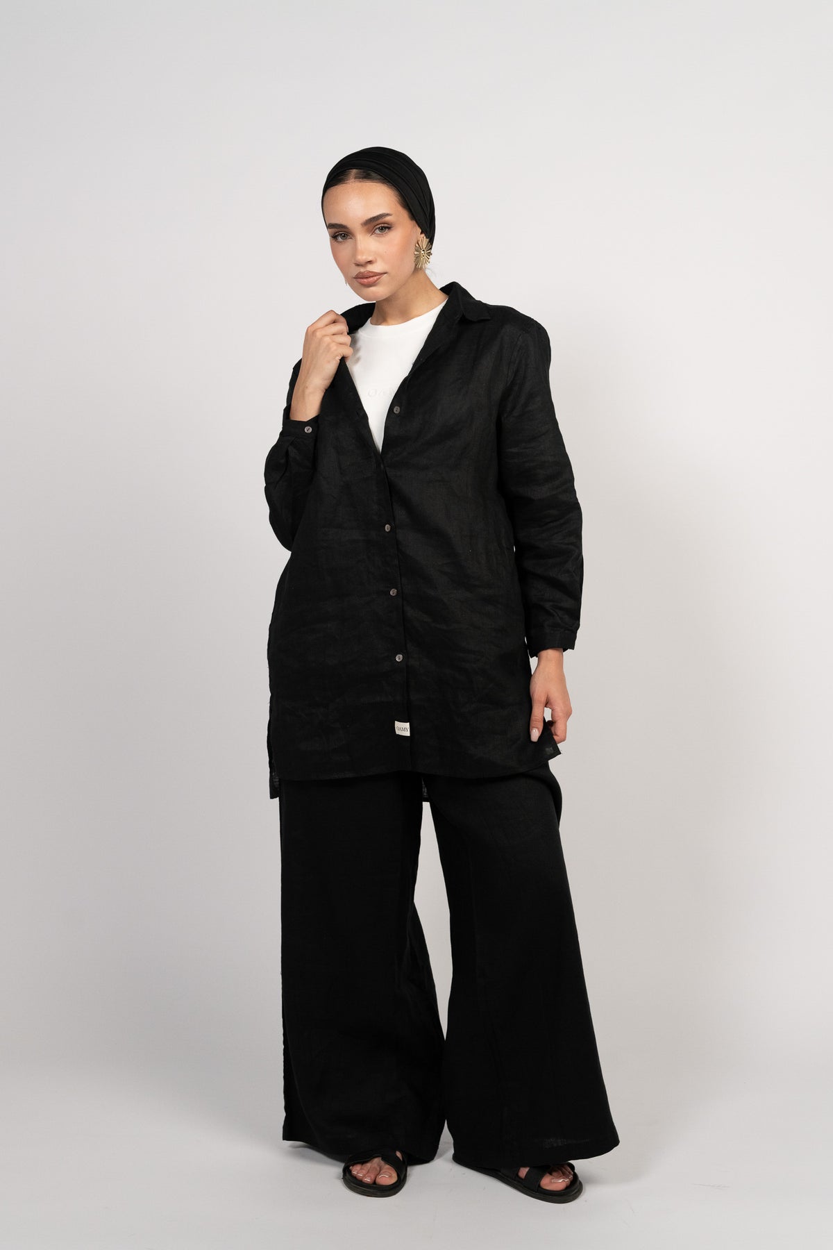 OAMY 100% Linen Relaxed Set — Black