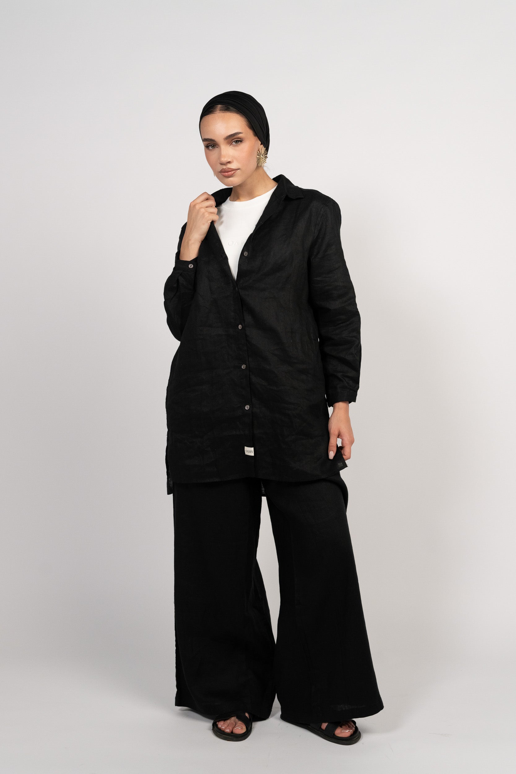 OAMY 100% Linen Relaxed Set — Black 