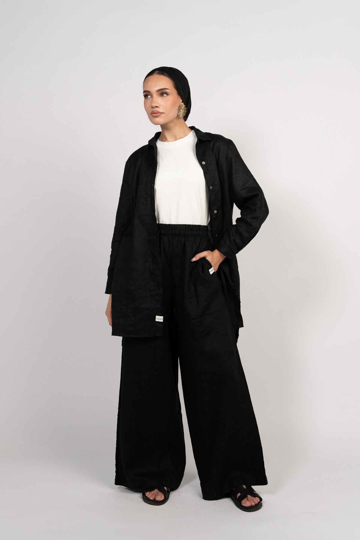 OAMY 100% Linen Relaxed Set — Black