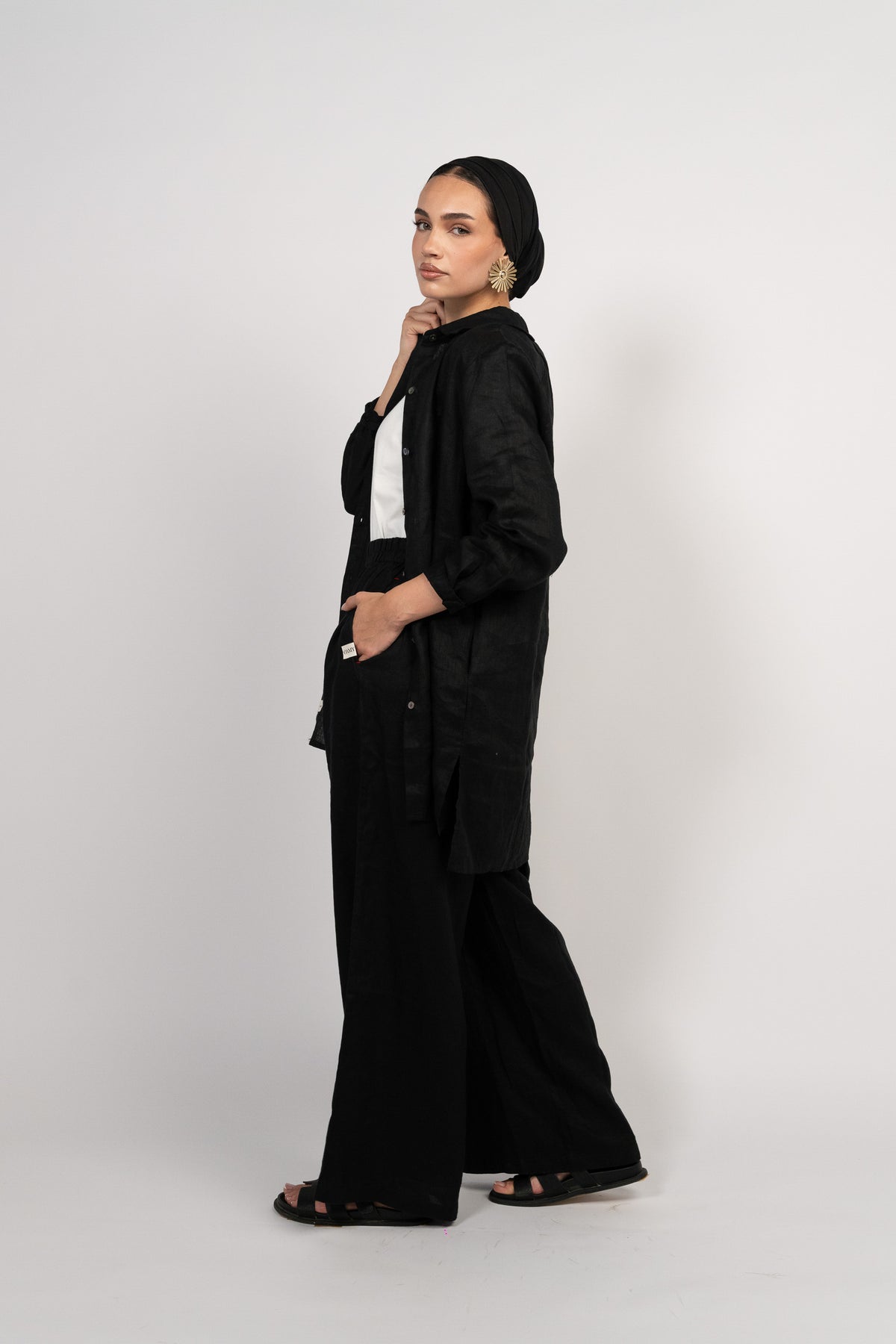 OAMY 100% Linen Relaxed Set — Black