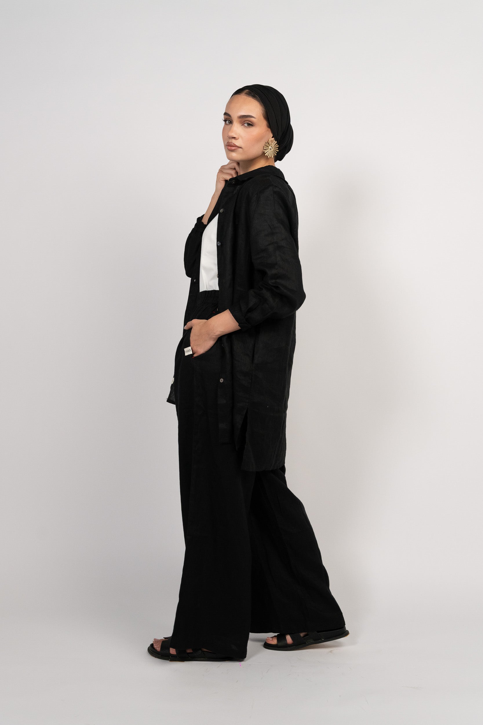 OAMY 100% Linen Relaxed Set — Black 