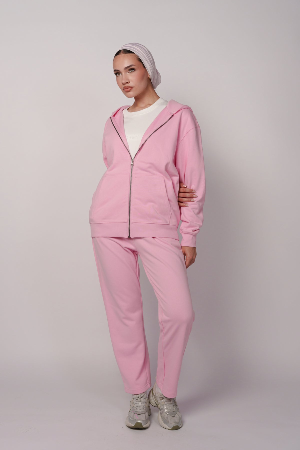 OAMY Oversized Zip Hoodie Set in Bubblegum Pink