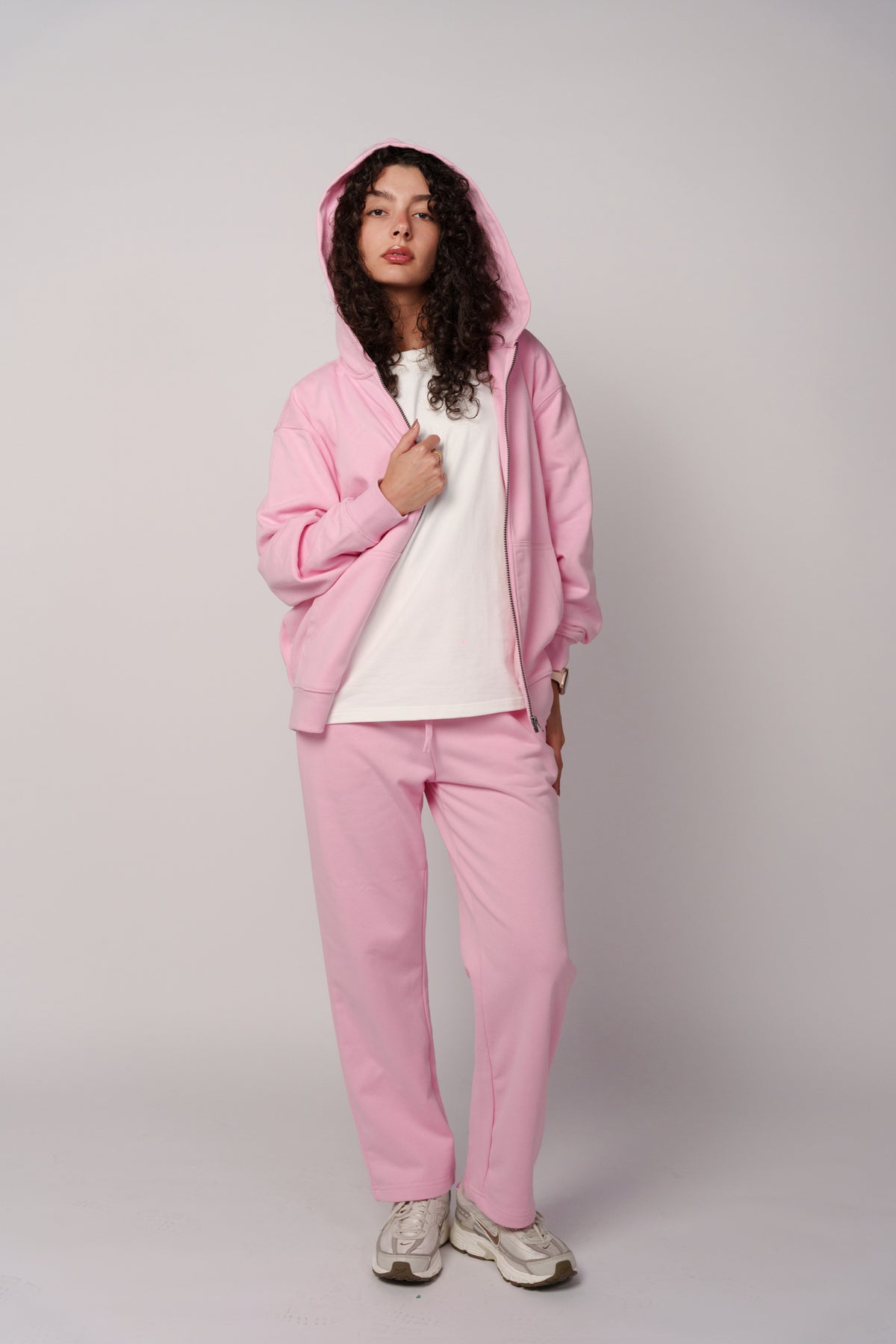 OAMY Oversized Zip Hoodie Set in Bubblegum Pink