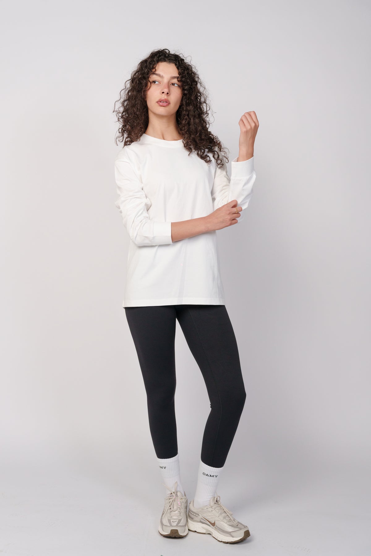 OAMY Relaxed Fit Long Sleeve T-Shirt in White