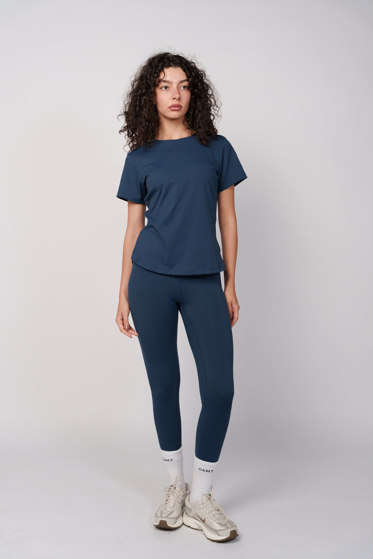 OAMY Regular Fit Curved Hem T-Shirt in Navy