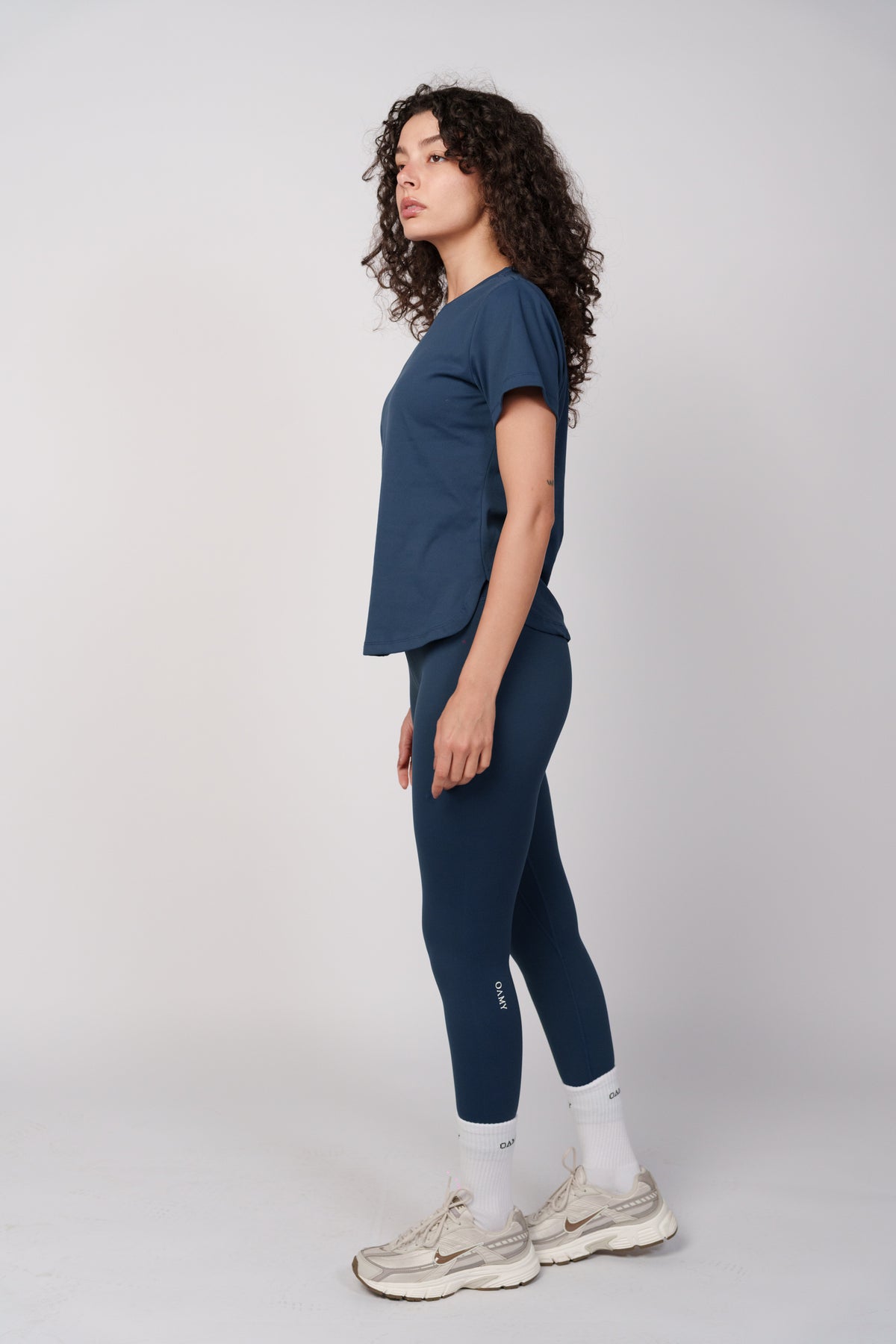 OAMY Regular Fit Curved Hem T-Shirt in Navy