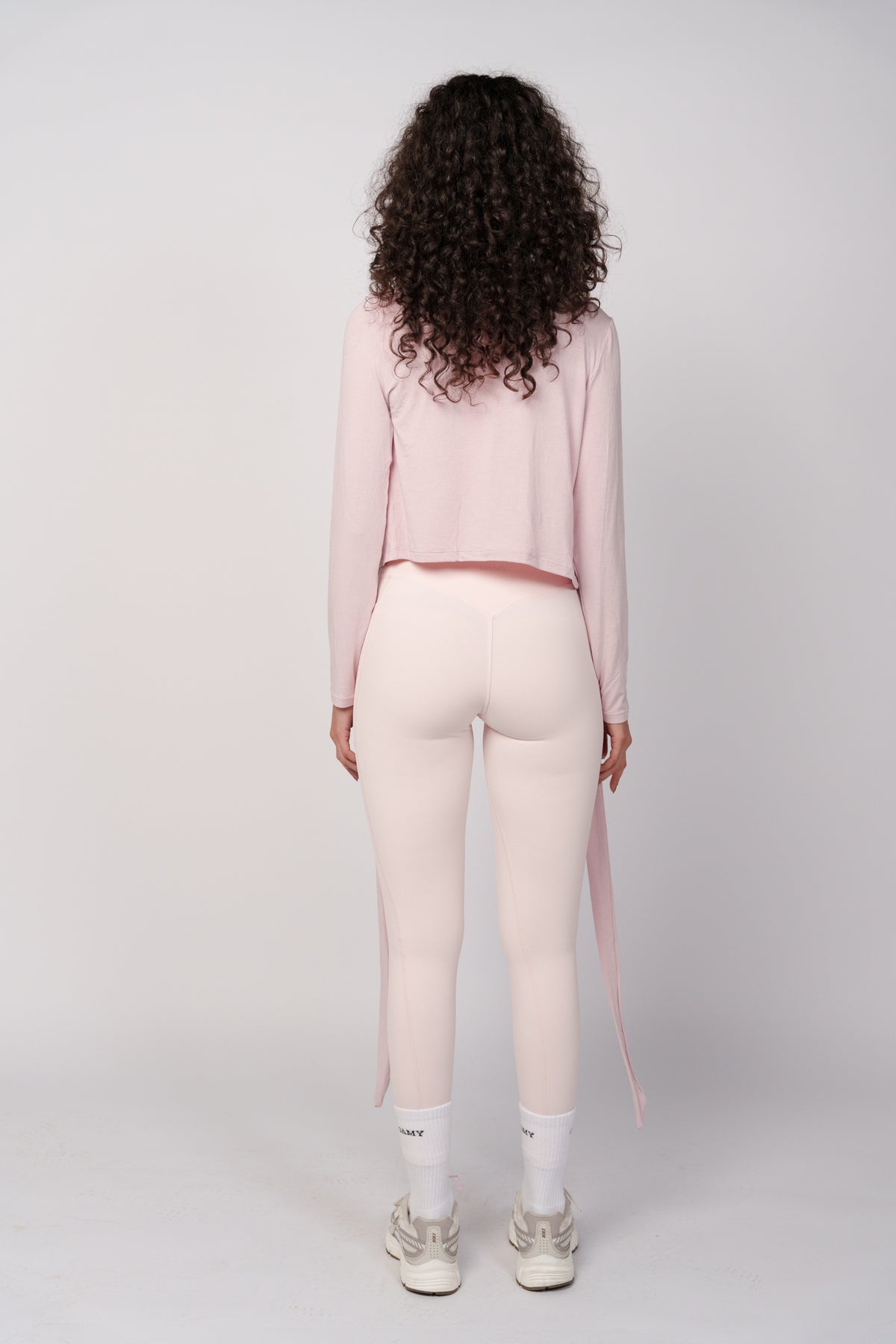 OAMY Ballet Wrap Top in Dusty Pink, wrap-front tie detail