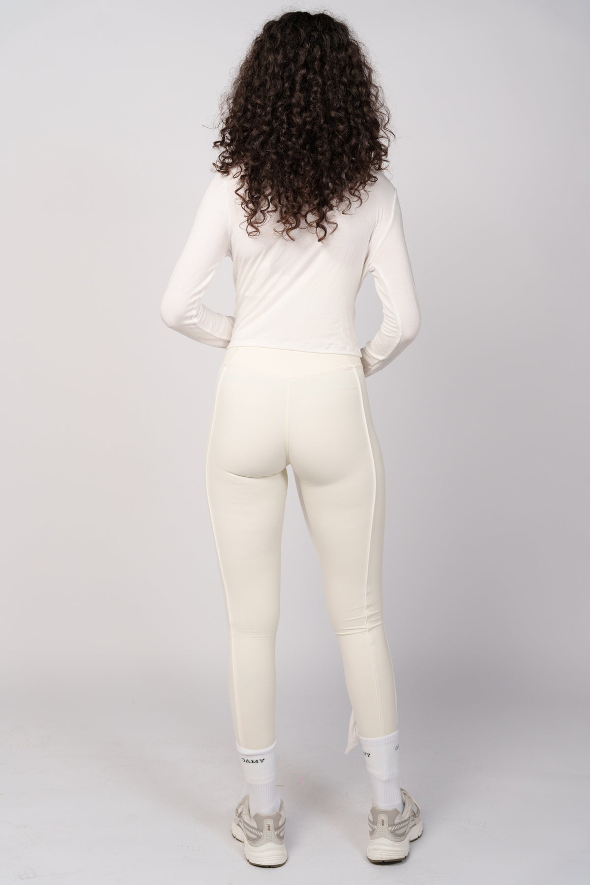 OAMY Ballet Wrap Top in White, worn as a matching set